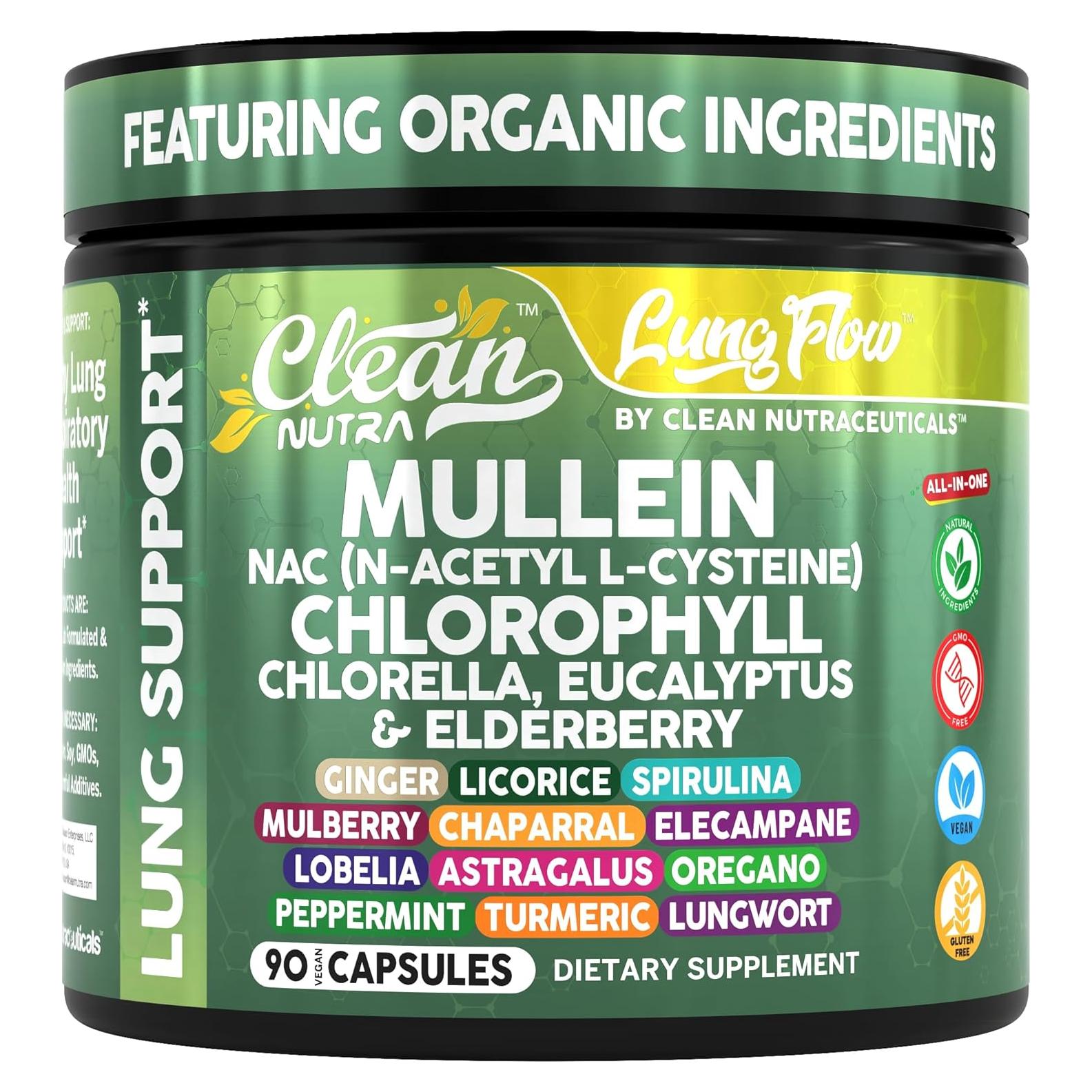 Suplemento de Mullein Clean Nutraceuticals 90 Cápsulas Detox Pulmonar