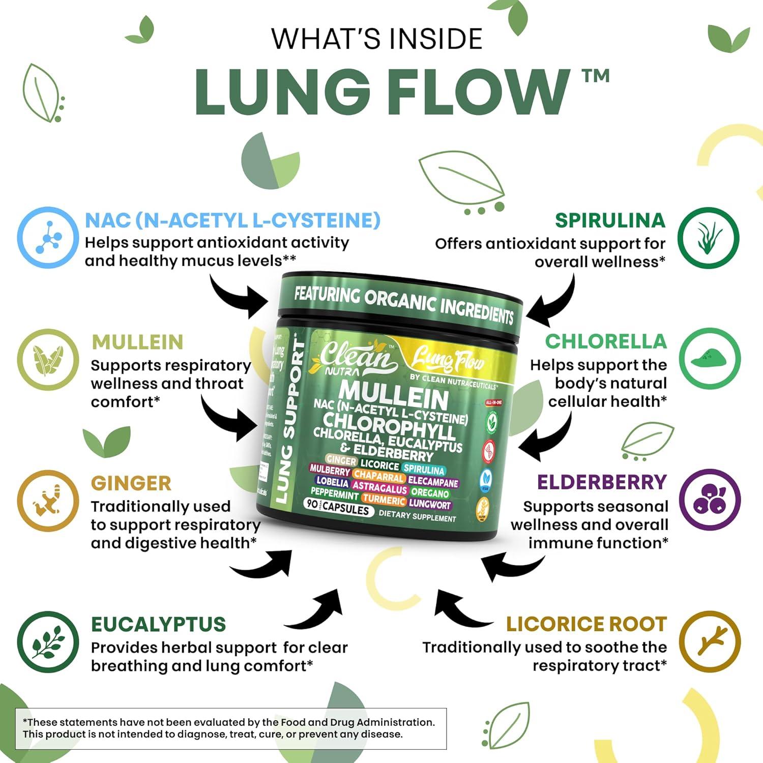 Suplemento de Mullein Clean Nutraceuticals 90 Cápsulas Detox Pulmonar