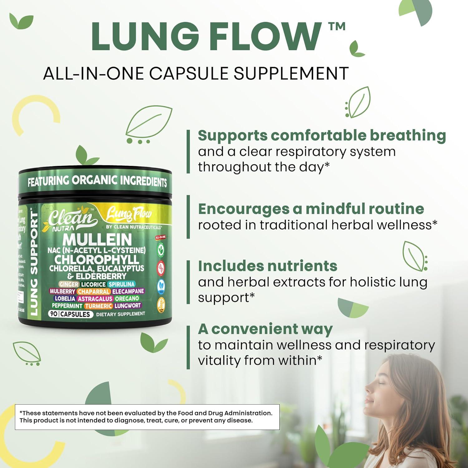 Suplemento de Mullein Clean Nutraceuticals 90 Cápsulas Detox Pulmonar
