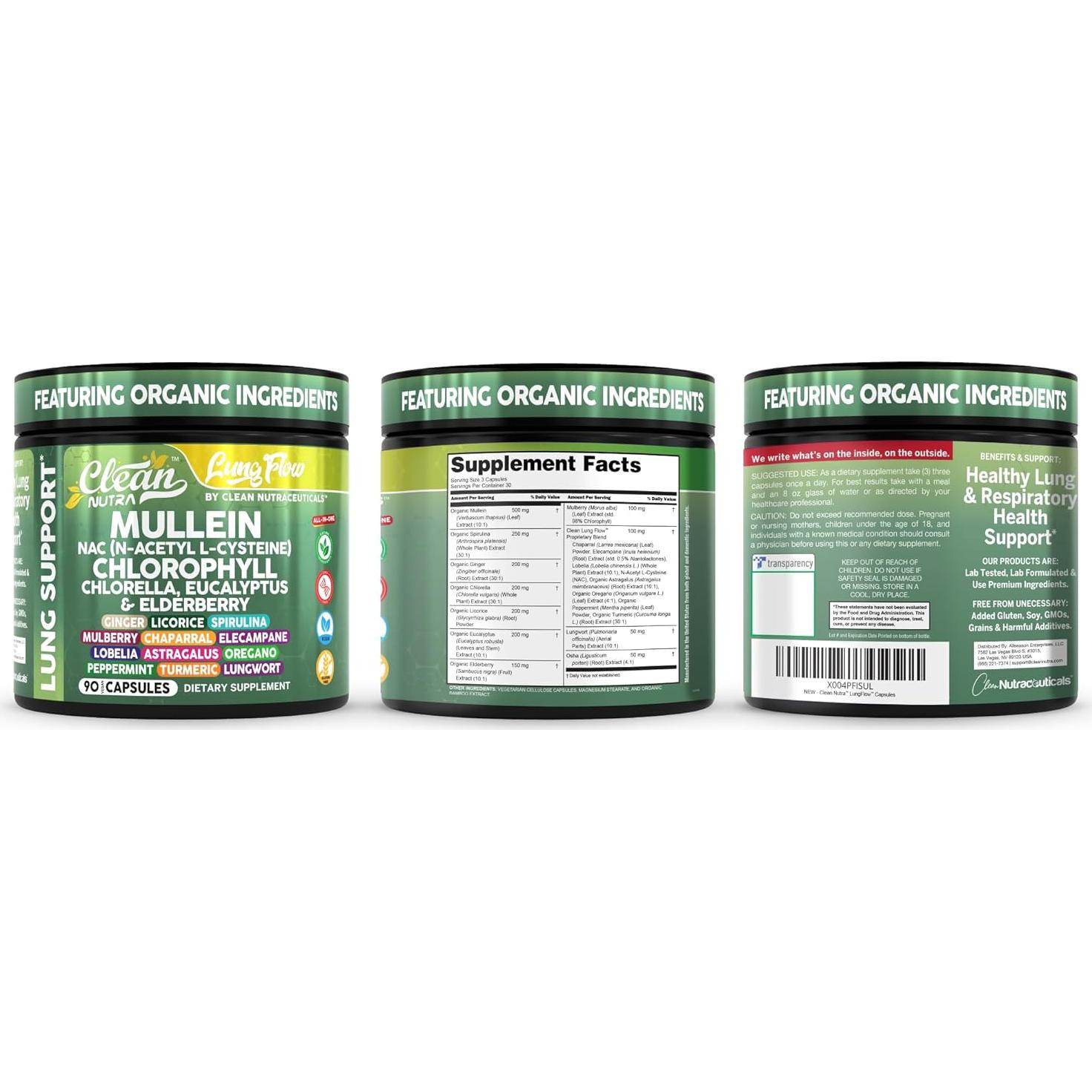Suplemento de Mullein Clean Nutraceuticals 90 Cápsulas Detox Pulmonar