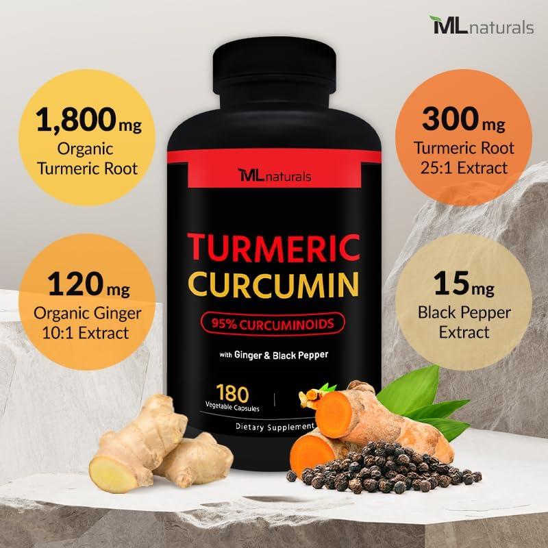 Cápsulas de Cúrcuma Orgánica ML Naturals 180 Unidades 1800 mg