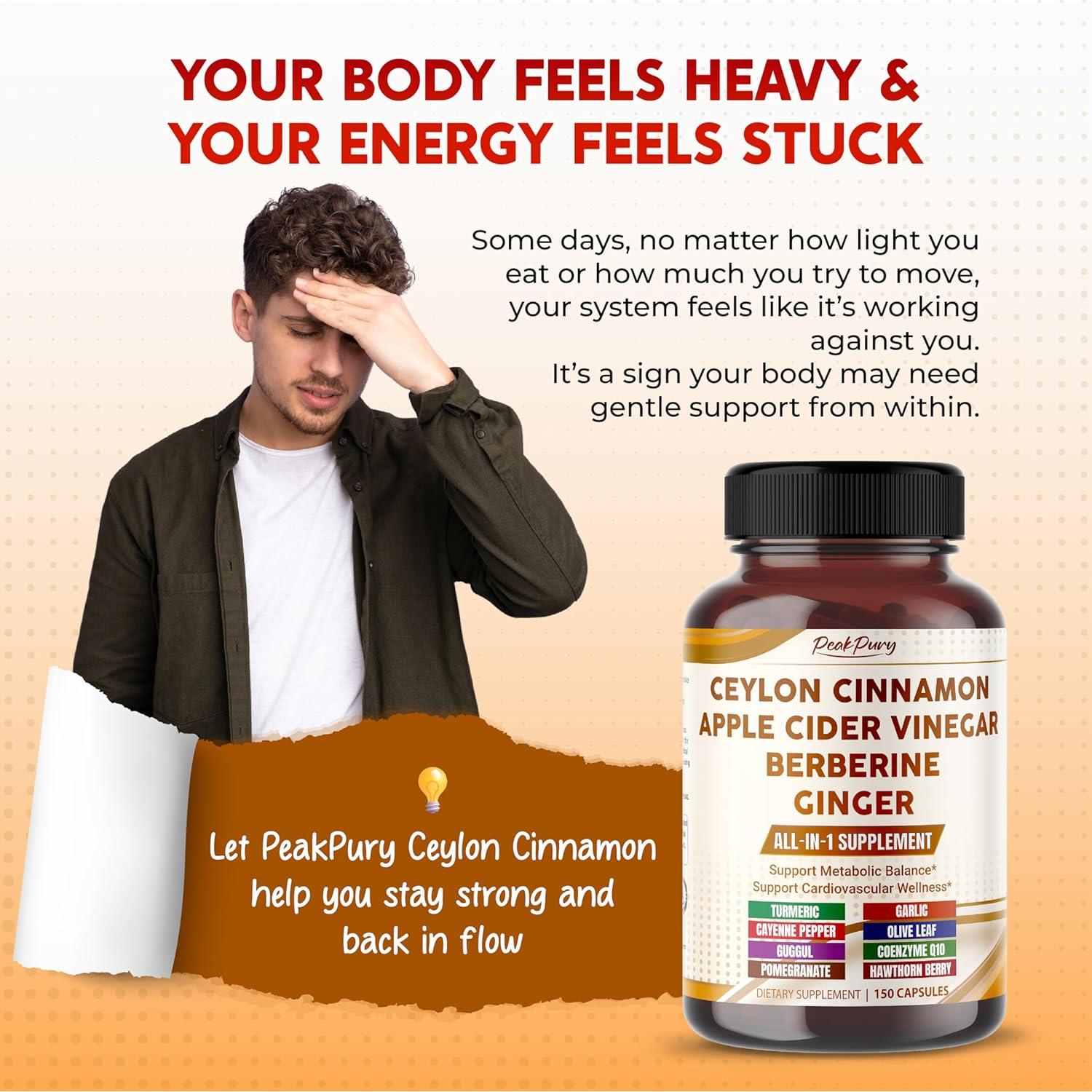 Suplemento Metabólico PeakPury Canela de Ceilán 150 Cápsulas