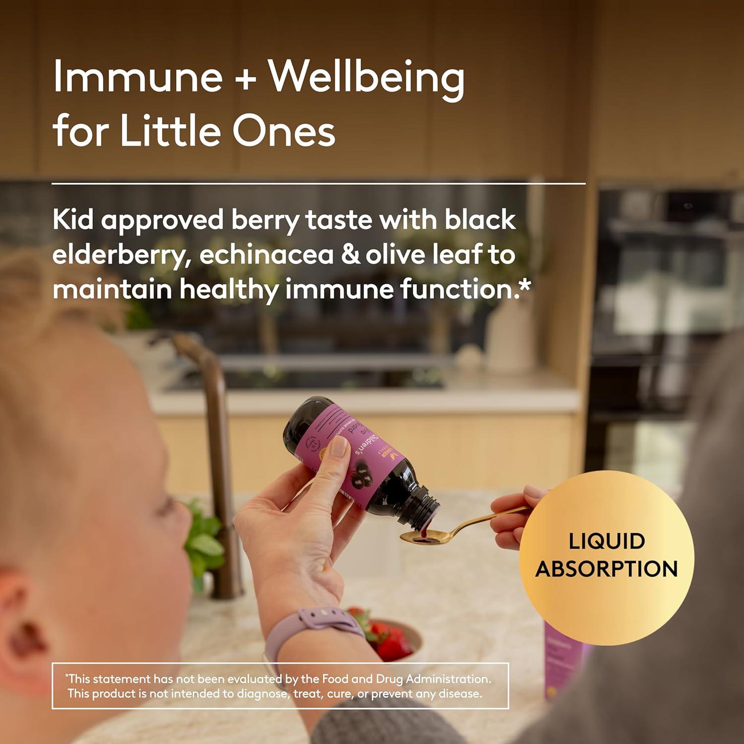 Children's Immune + Wellbeing Herbal Syrup, Daily Immunity with Elderberry, Echinacea & Olive Leaf, High Absorption, Elderberry Flavor, Plant-Based - 5.1 Fl oz (30 Servings)