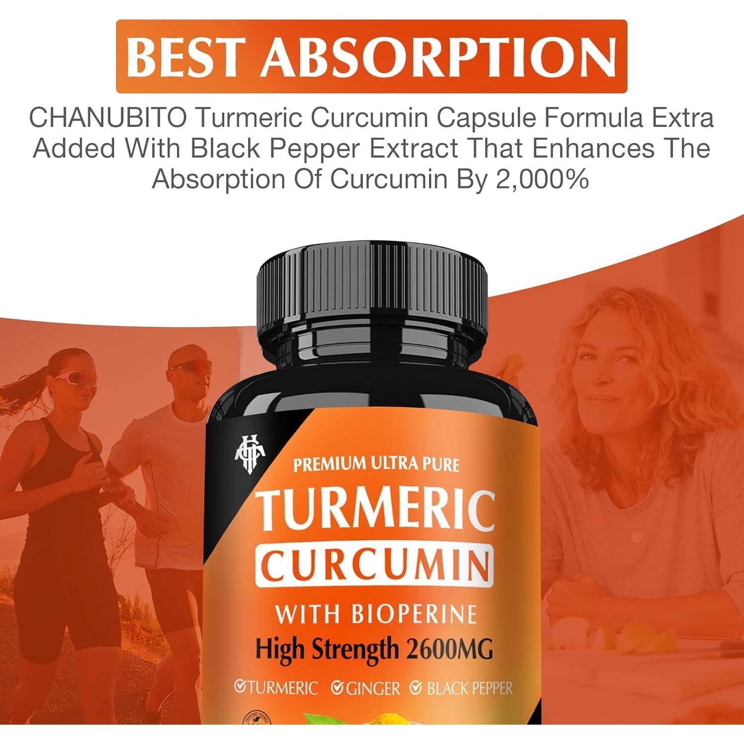 Suplemento de Cúrcuma Curcumina CHANUBITO 2600mg 95% Absorción