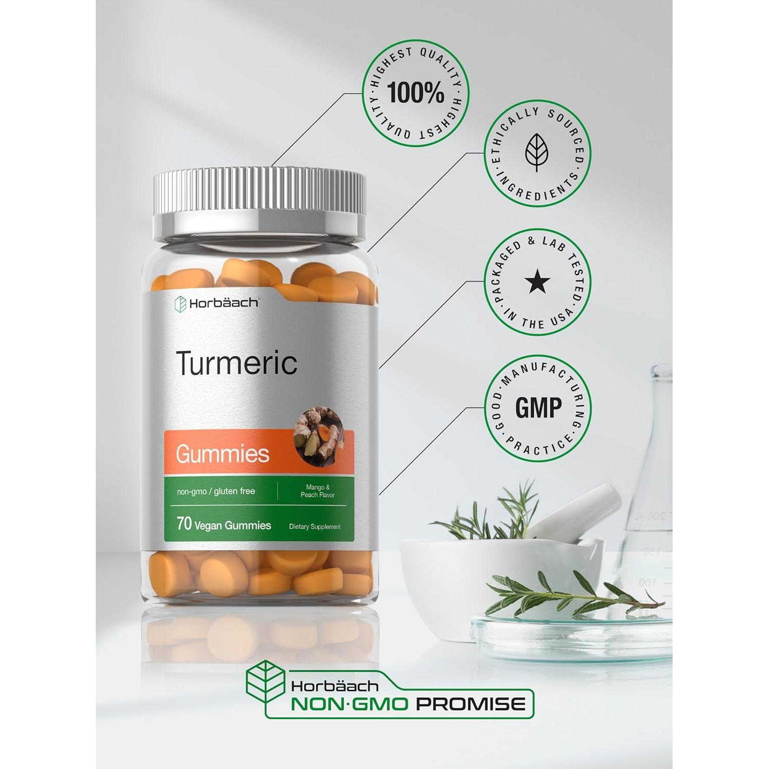 Gomitas de Cúrcuma Horbäach 70 Unidades Sabor Mango Durazno