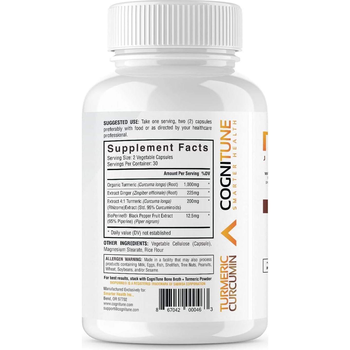 Cápsulas de Cúrcuma y Jengibre Orgánicas COGNITUNE 95% Curcuminoides