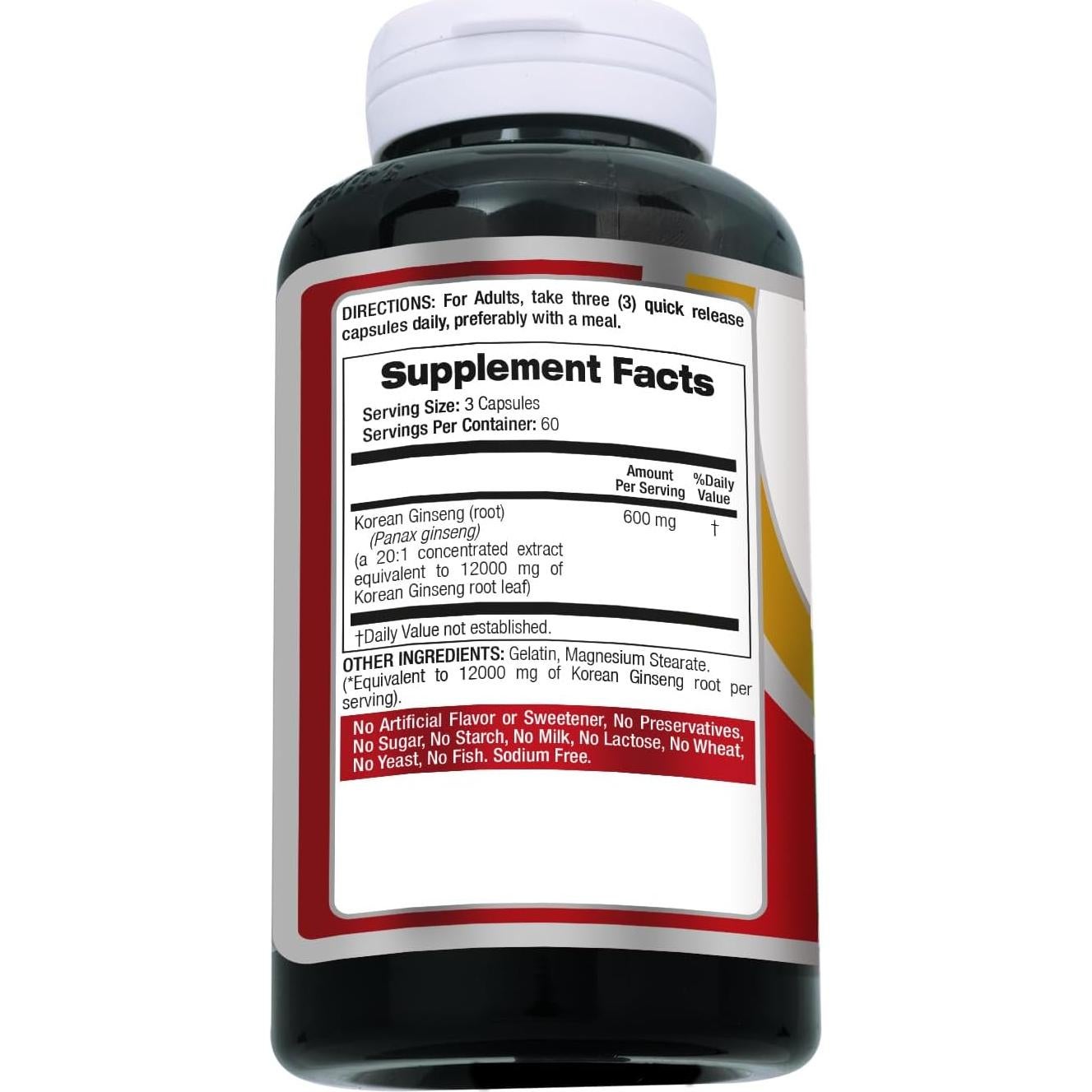 Cápsulas de Ginseng Coreano FITO MEDIC'S 180 Unidades 600 mg