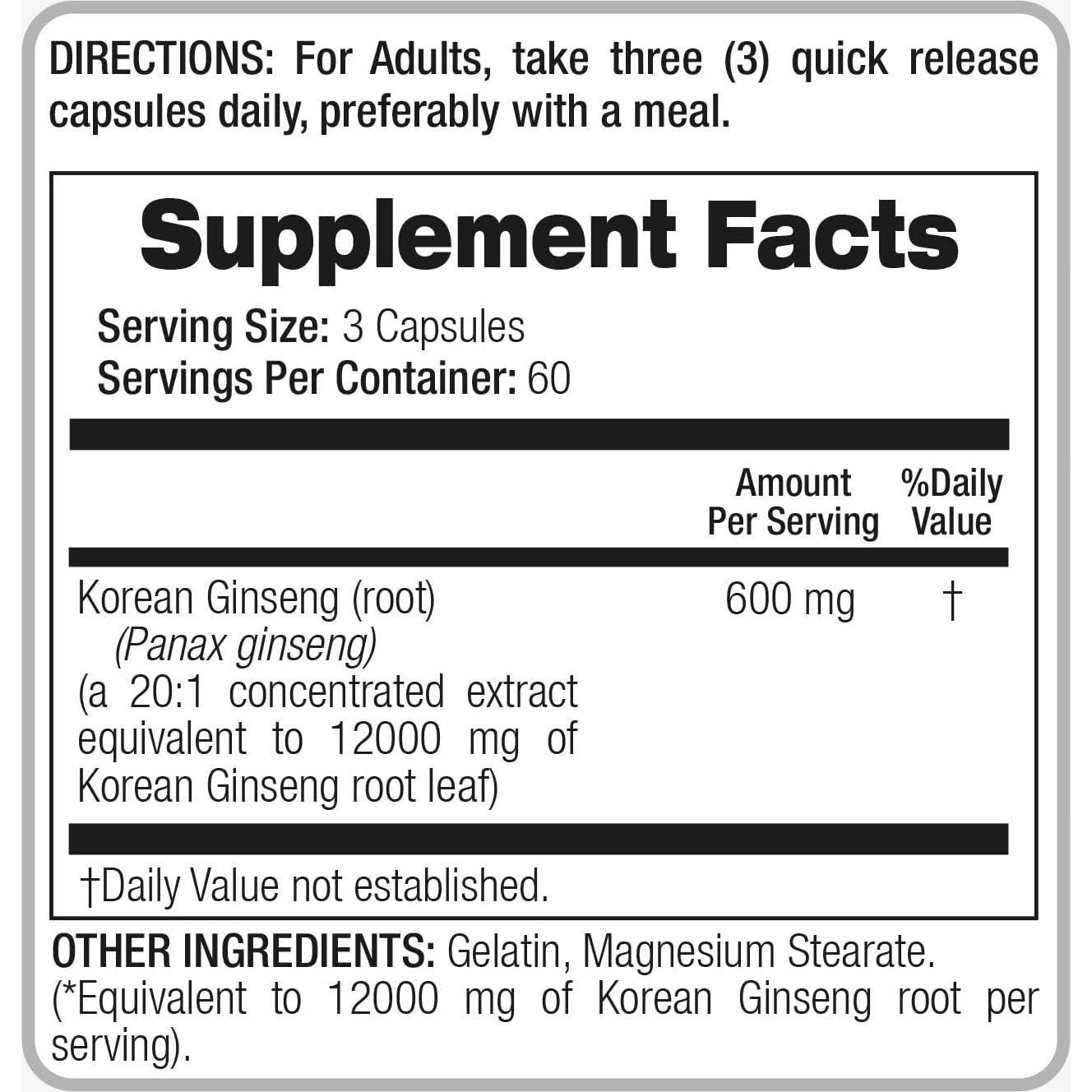Cápsulas de Ginseng Coreano FITO MEDIC'S 180 Unidades 600 mg