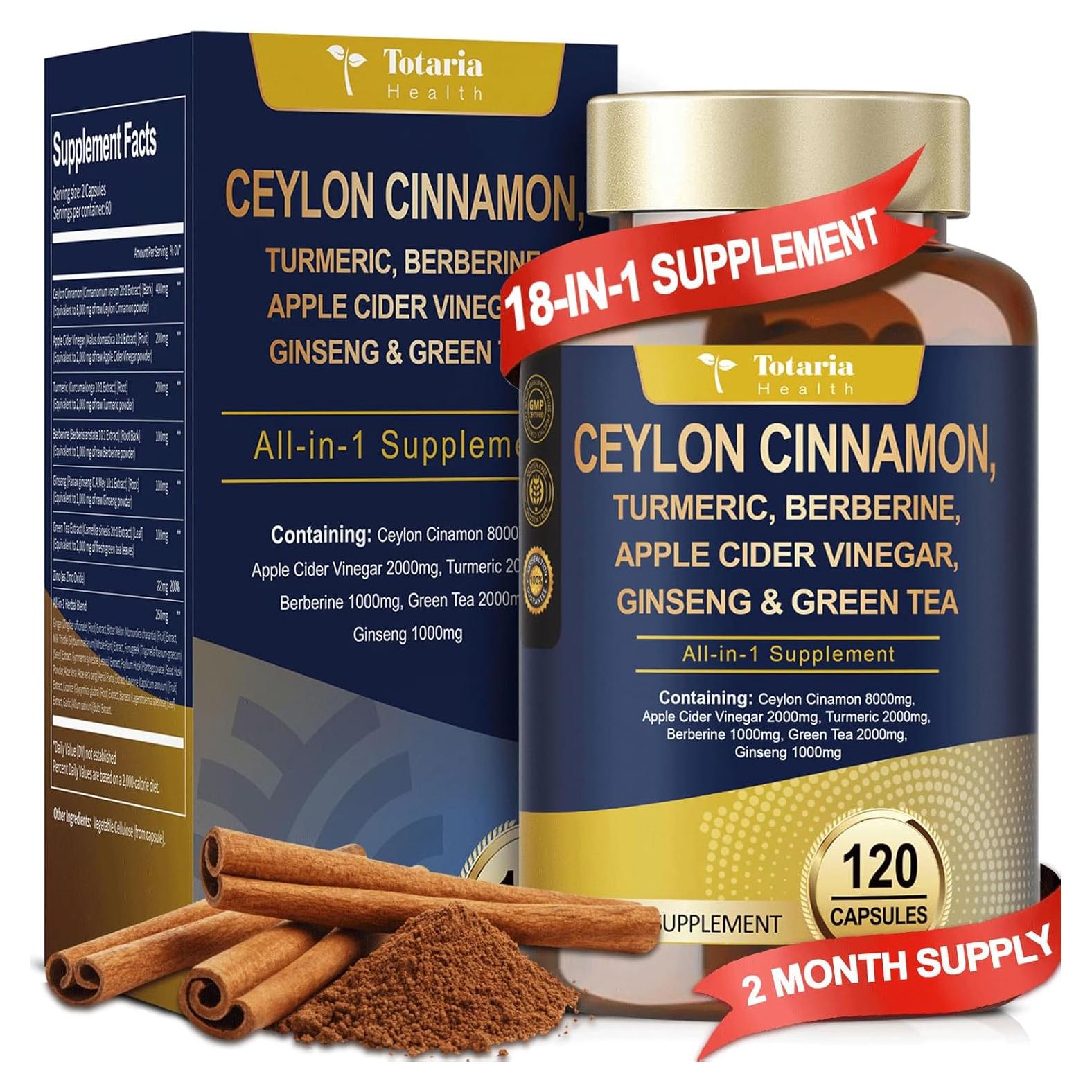 Cápsulas de Canela de Ceilán Orgánica Totaria 120 Contenidos