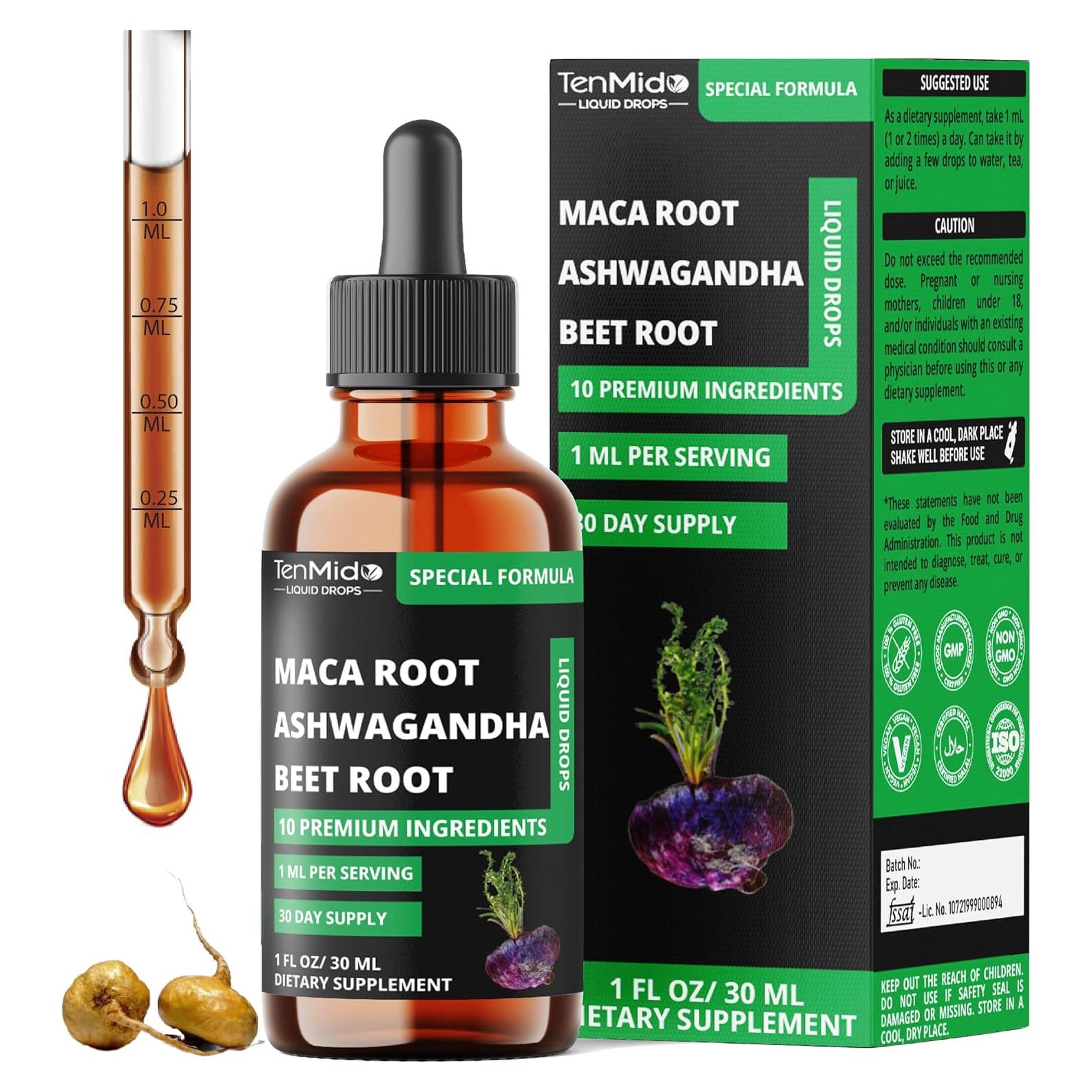 Gotas Líquidas de Maca 10en1 Tenmido - 30ml Suplemento Natural