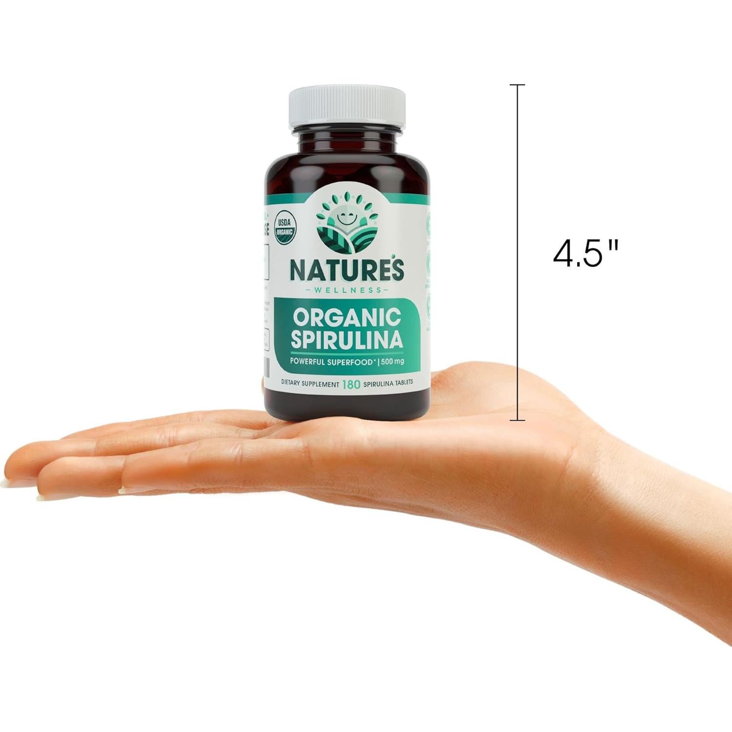 Tabletas de Spirulina Orgánica Nature's Wellness 3000mg 180 Unidades