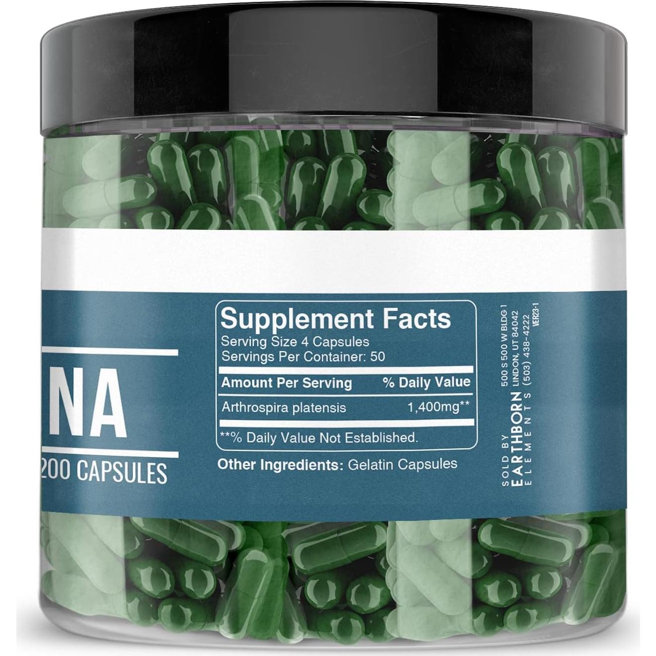 Cápsulas de Espirulina Elementos de la Tierra 200 Unidades