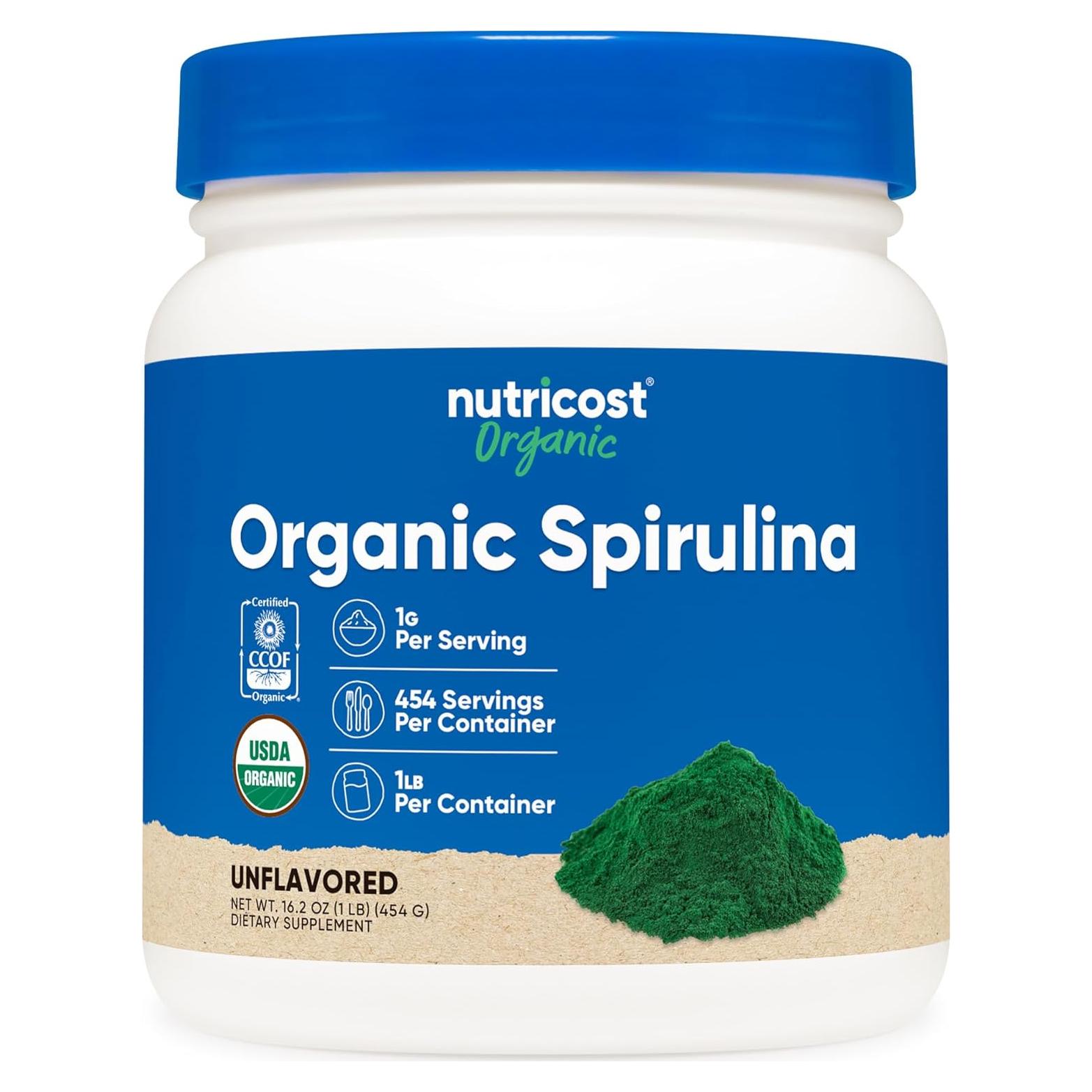 Polvo de Espirulina Orgánica Nutricost 454 Gramos - Superalimento