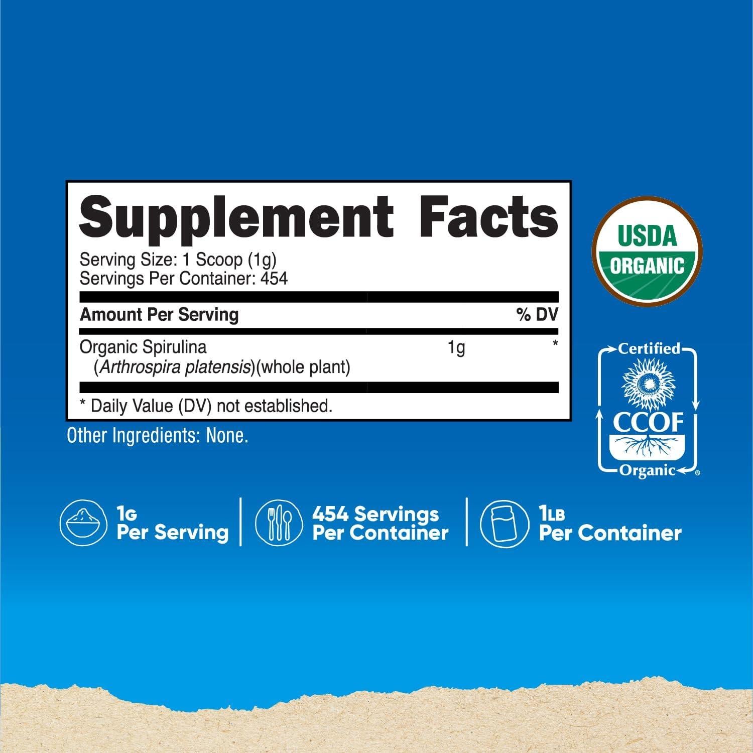 Polvo de Espirulina Orgánica Nutricost 454 Gramos - Superalimento