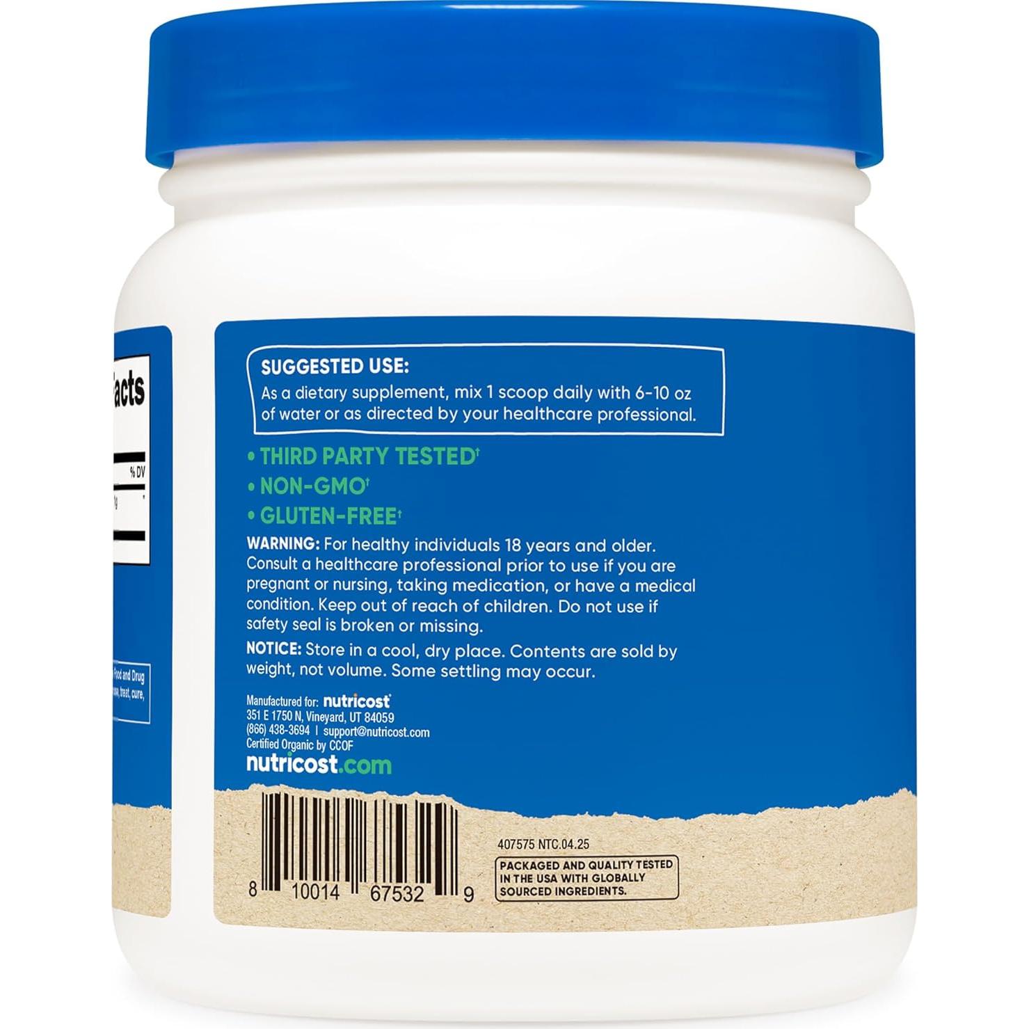 Polvo de Espirulina Orgánica Nutricost 454 Gramos - Superalimento