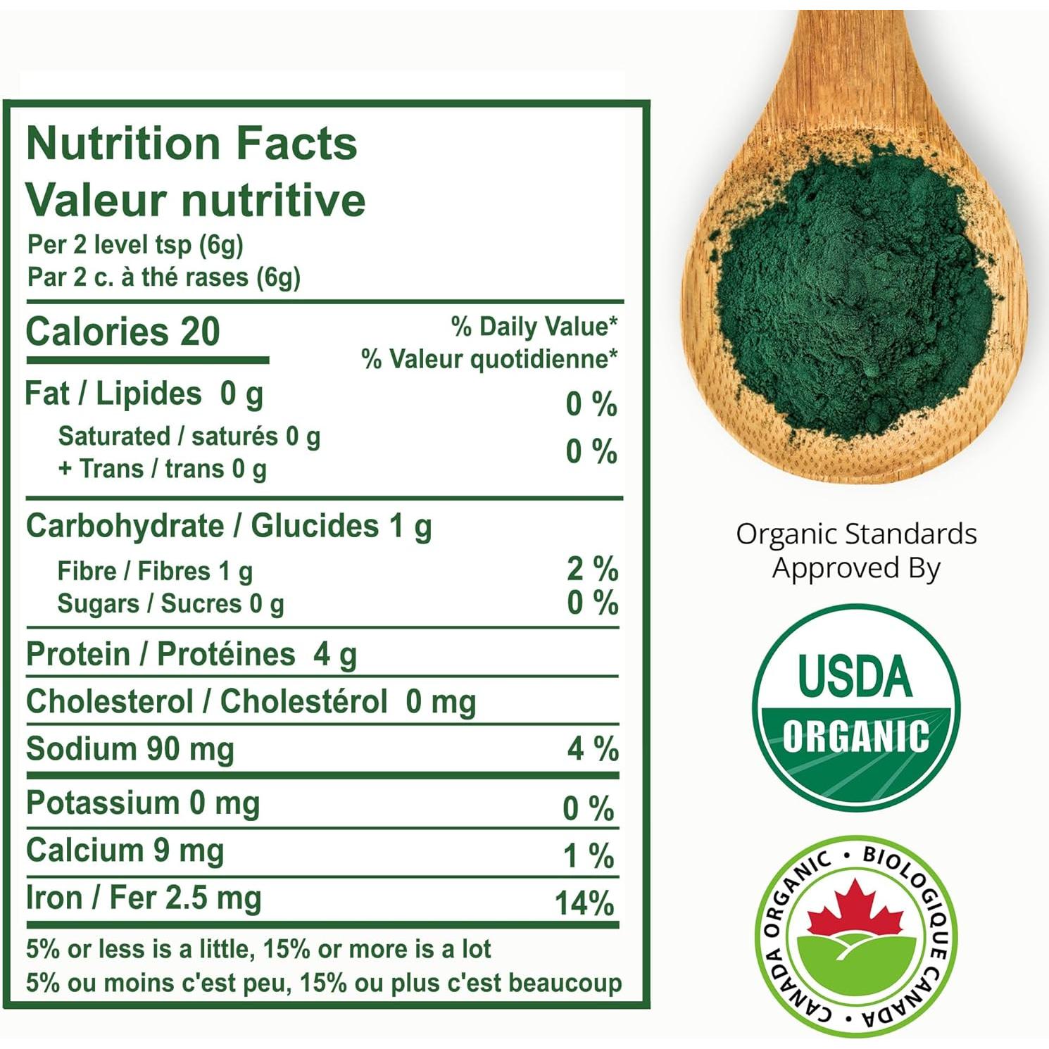 Polvo de Espirulina Orgánica AimGrow 454g - Vegano y Sin Gluten