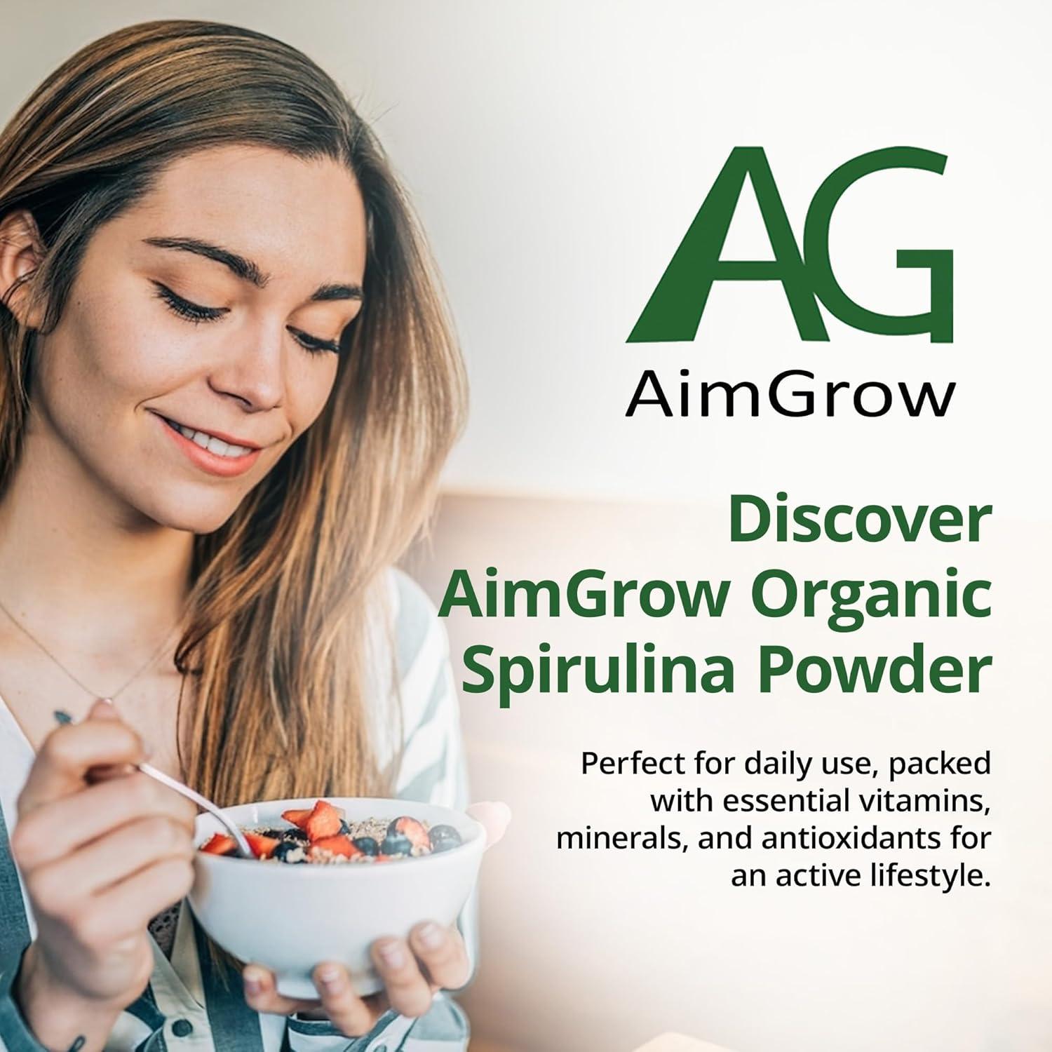 Polvo de Espirulina Orgánica AimGrow 454g - Vegano y Sin Gluten