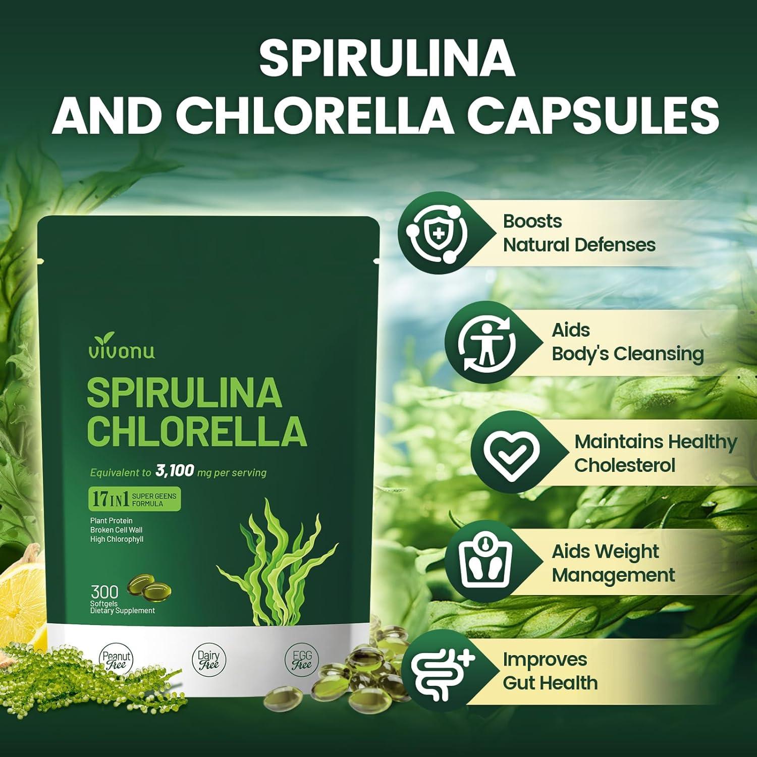 Cápsulas de Espirulina y Clorella VivoNu 3100mg - 300 Unidades