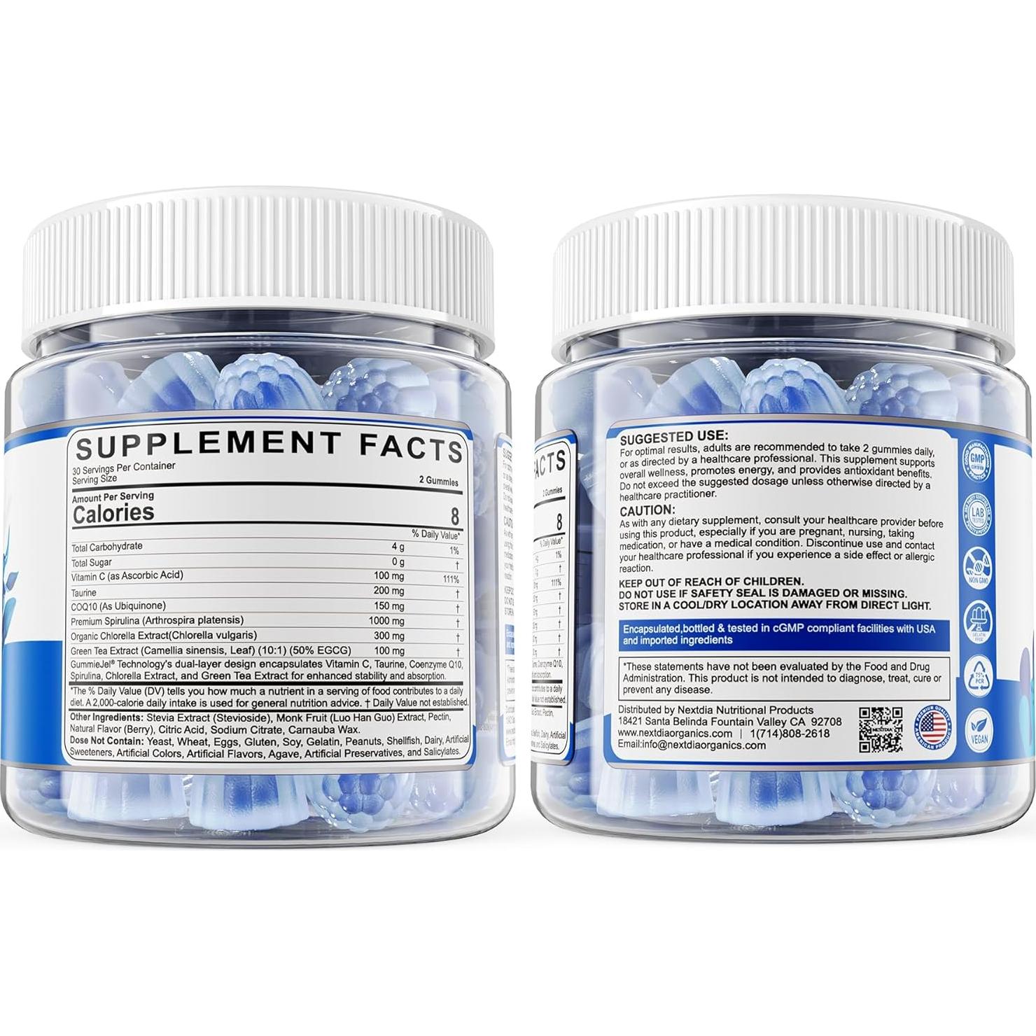 Gomitas de Espirulina Azul Orgánica NextDia 60 Unidades