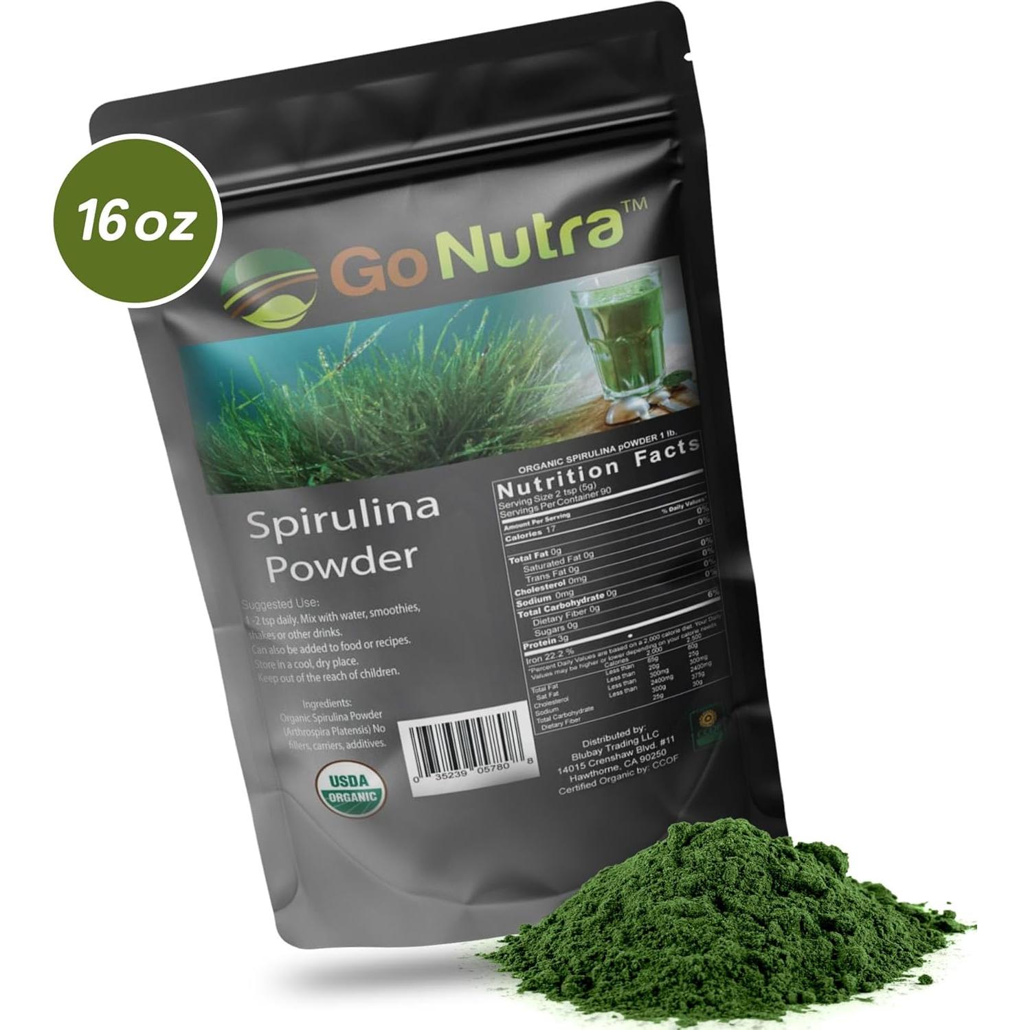 Polvo de Espirulina Orgánica Go Nutra 0.45 kg - Superalimento Vegano