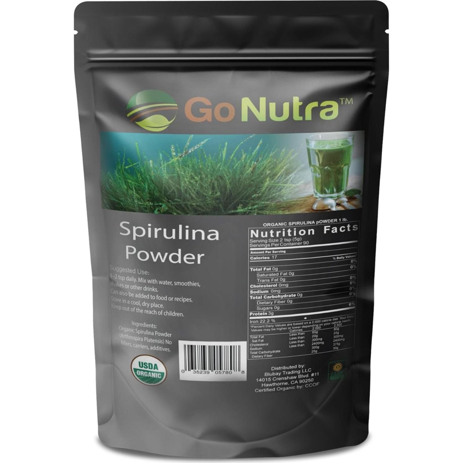 Polvo de Espirulina Orgánica Go Nutra 0.45 kg - Superalimento Vegano