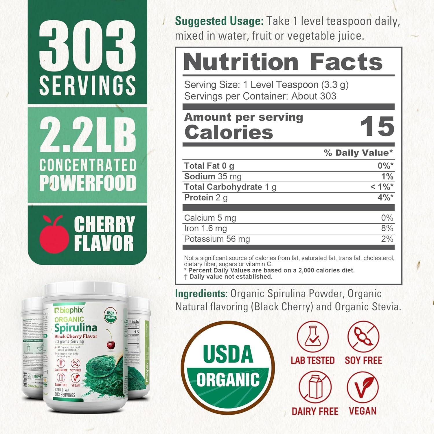 Polvo de Espirulina Orgánica Biophix 1 KG Sabor Cereza Negra