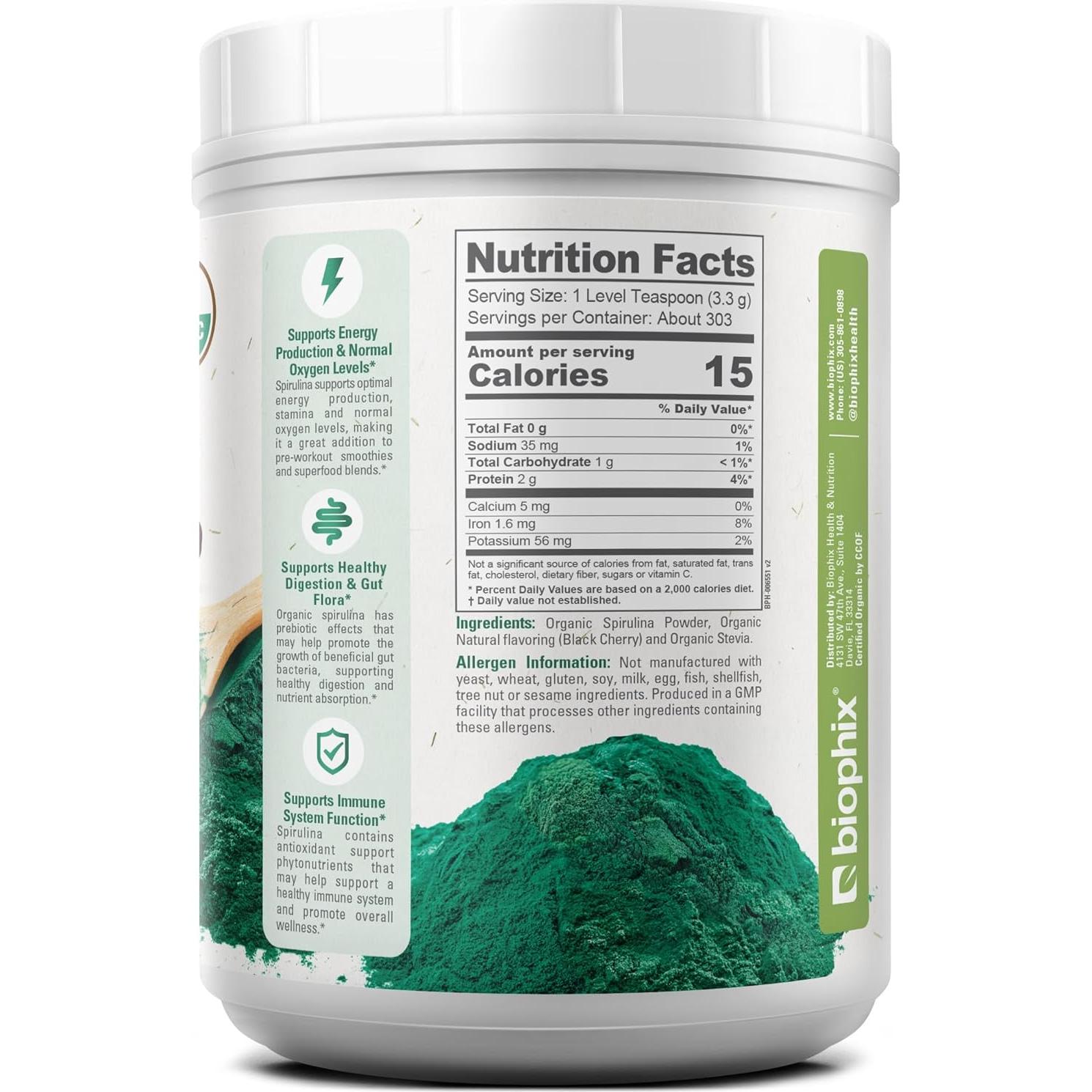 Polvo de Espirulina Orgánica Biophix 1 KG Sabor Cereza Negra