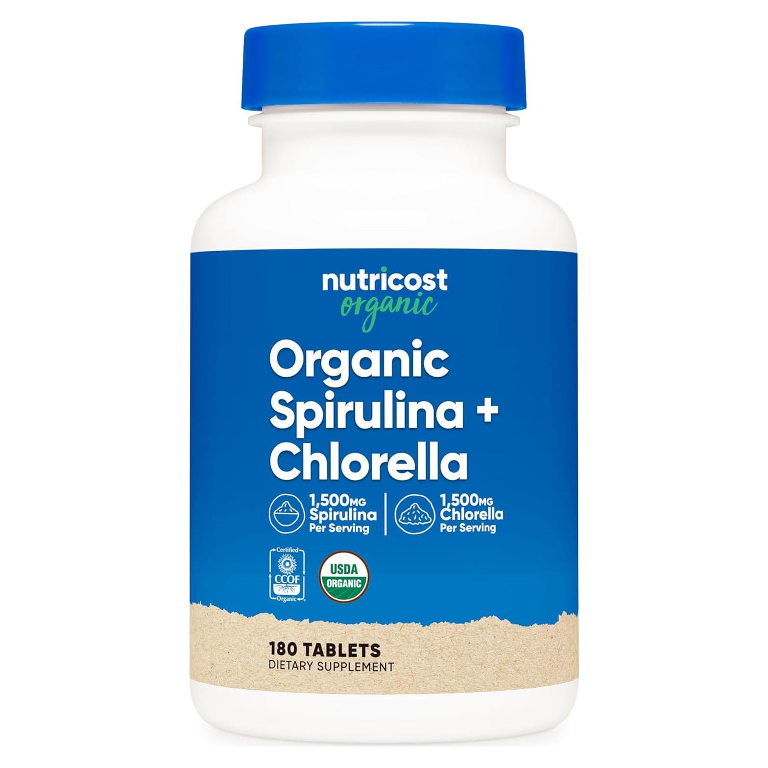 Nutricost Espirulina Orgánica y Clorela 3000mg 180 Tabletas