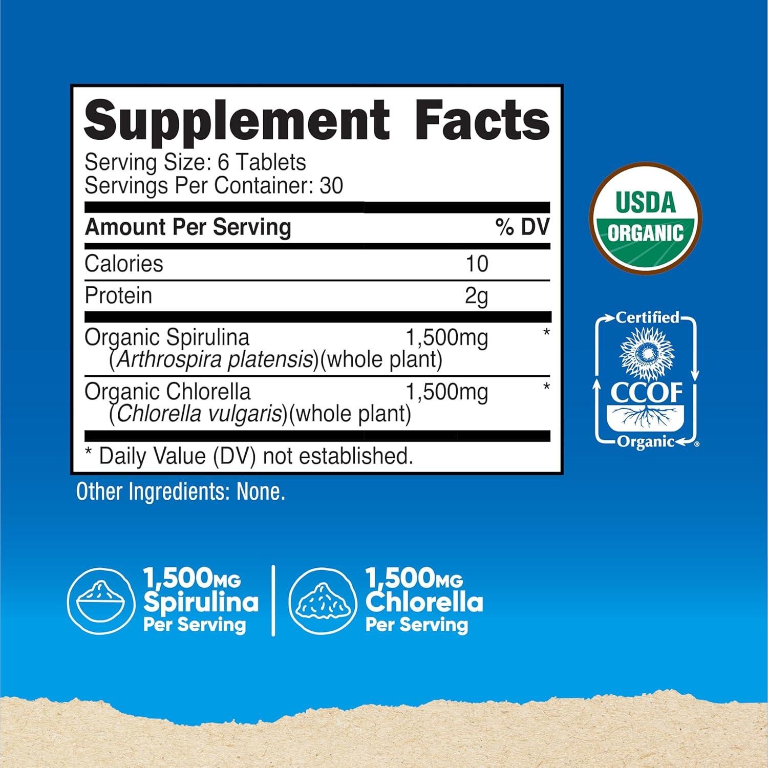 Nutricost Espirulina Orgánica y Clorela 3000mg 180 Tabletas