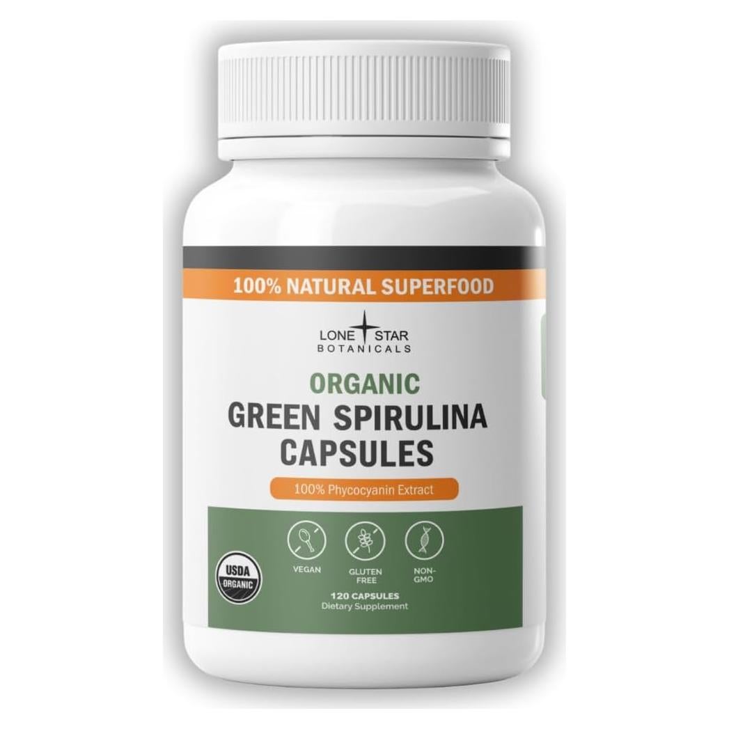 Cápsulas de Espirulina Verde Orgánica Lone Star - 120 Unidades