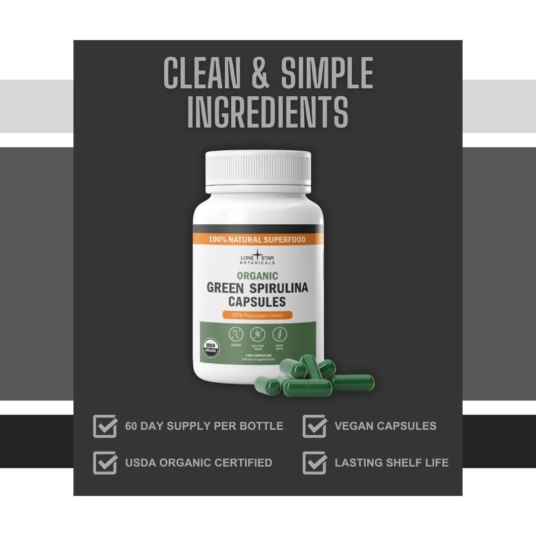 Cápsulas de Espirulina Verde Orgánica Lone Star - 120 Unidades