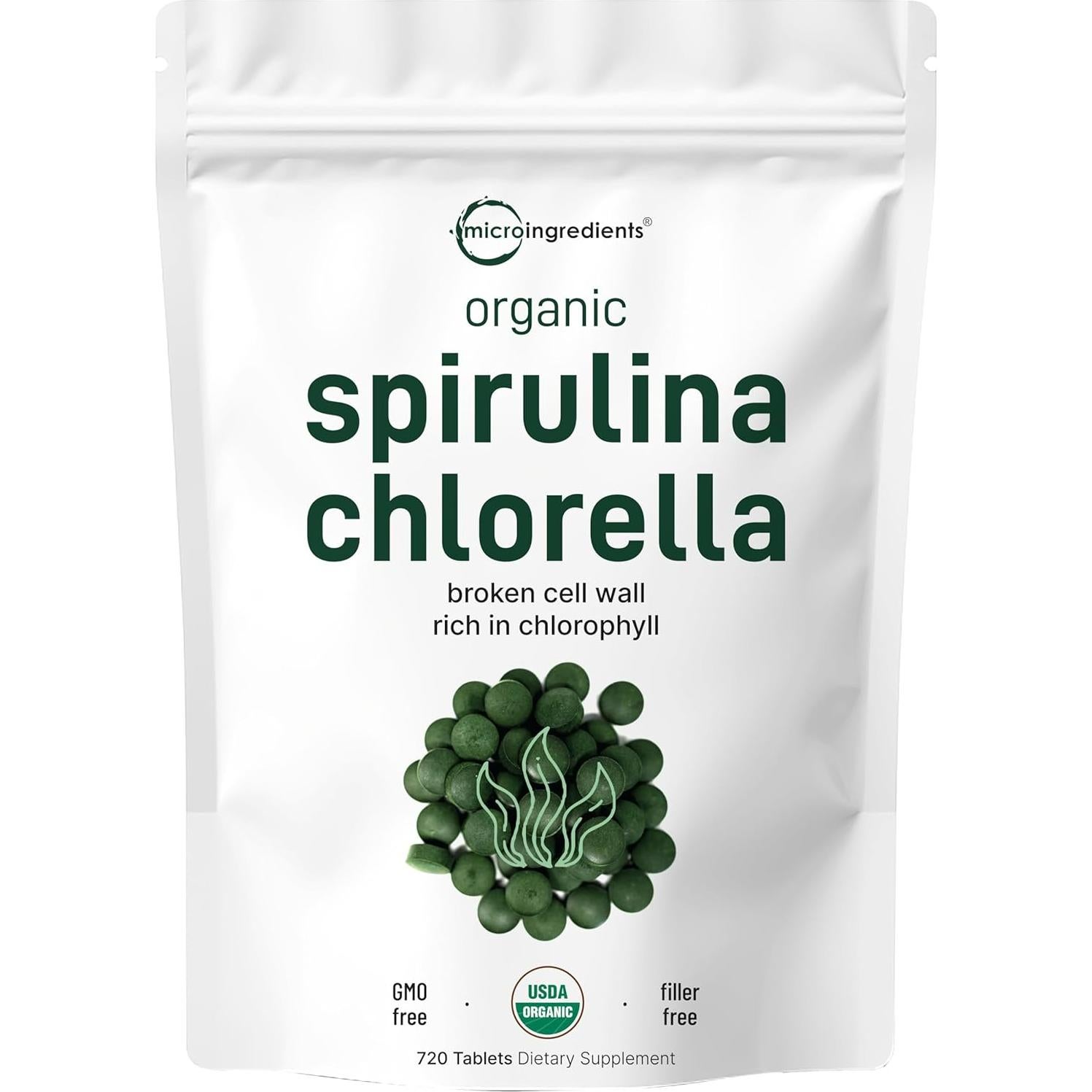 Tabletas de Chlorella y Spirulina Orgánica 3000mg + D3 K2