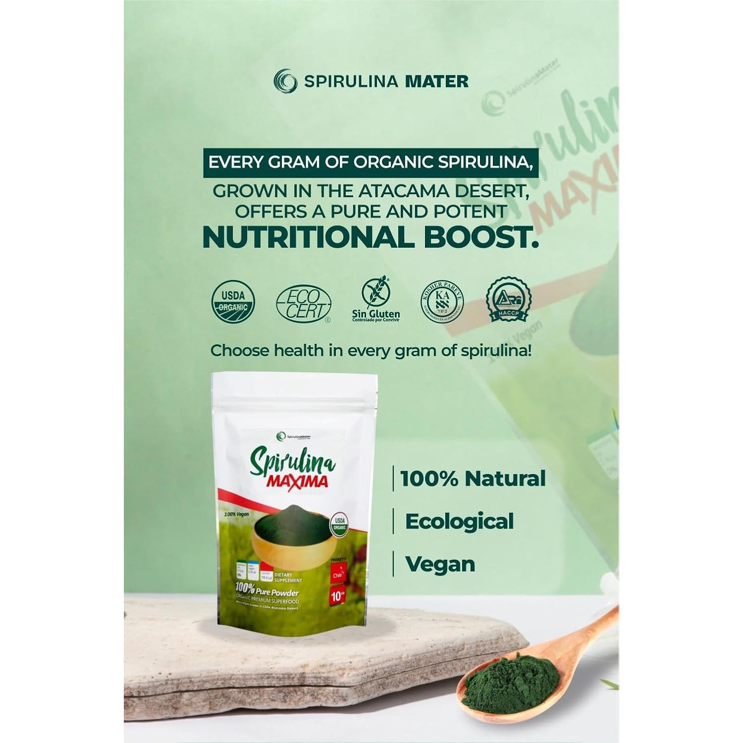 Polvo de Spirulina Orgánica 283.5 g - Spirulina Mater