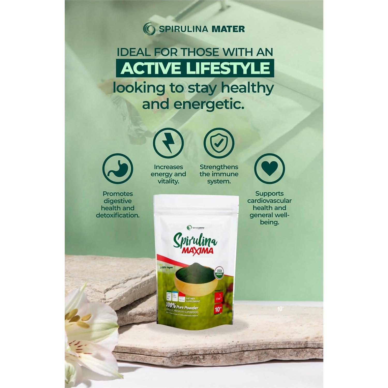 Polvo de Spirulina Orgánica 283.5 g - Spirulina Mater