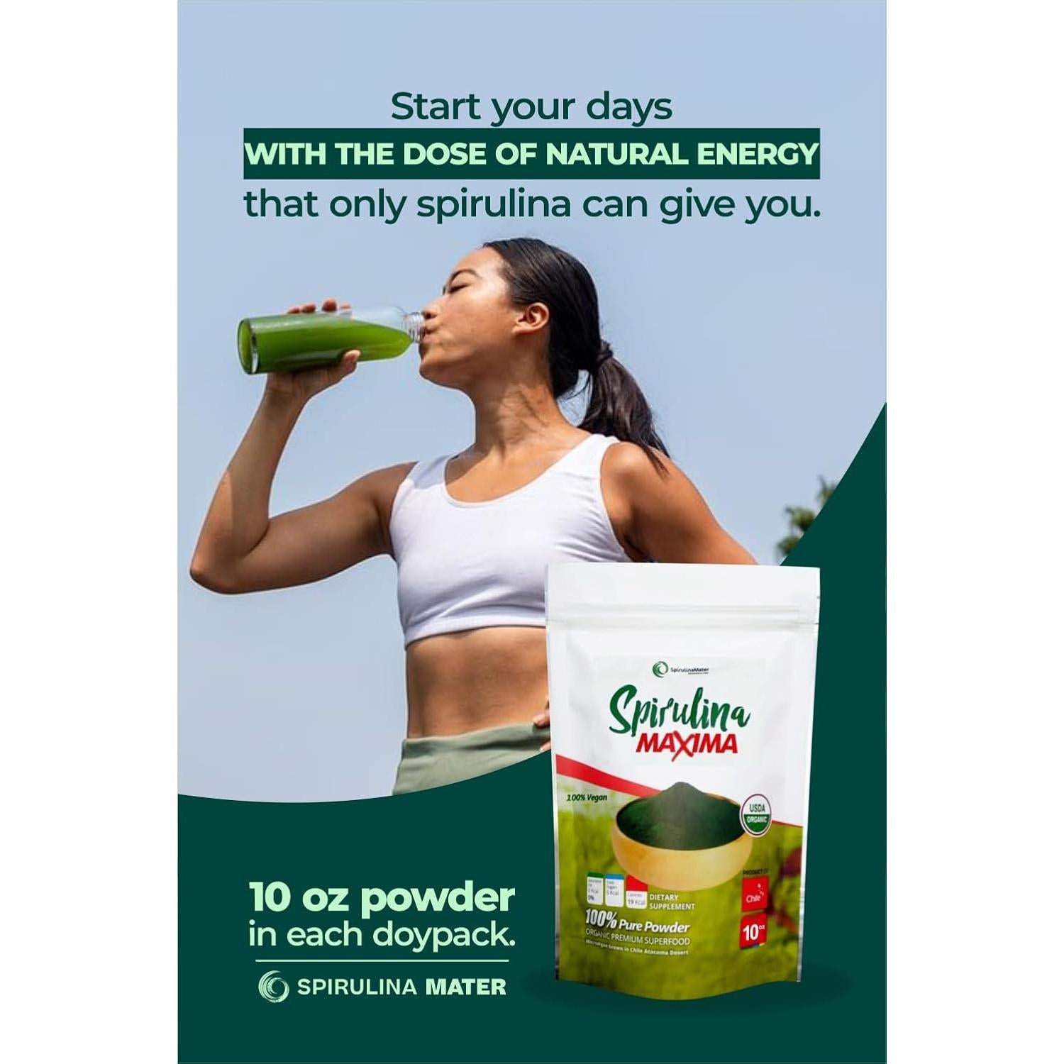 Polvo de Spirulina Orgánica 283.5 g - Spirulina Mater