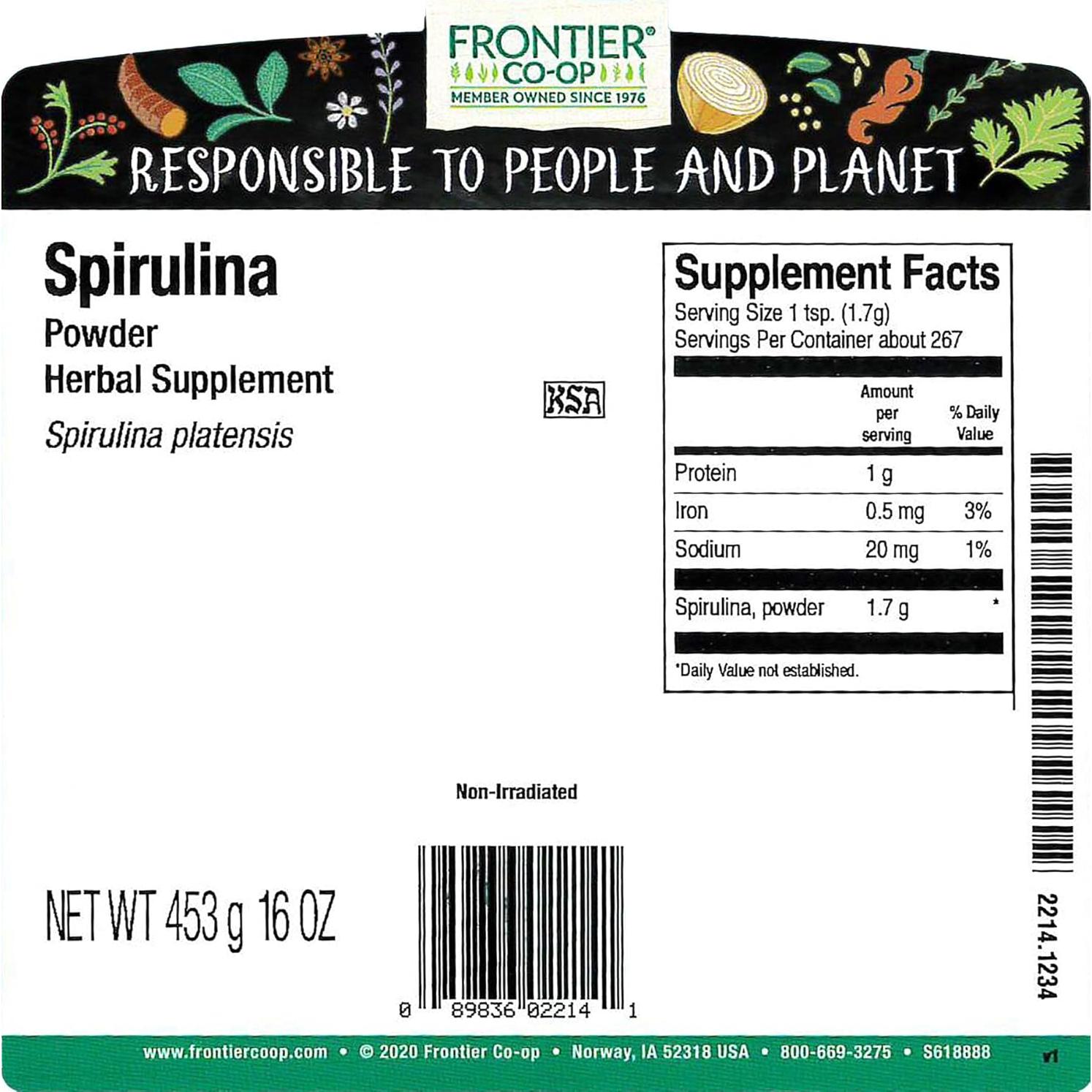 Polvo de Espirulina Frontier Co-op 1 kg Bolsa a Granel