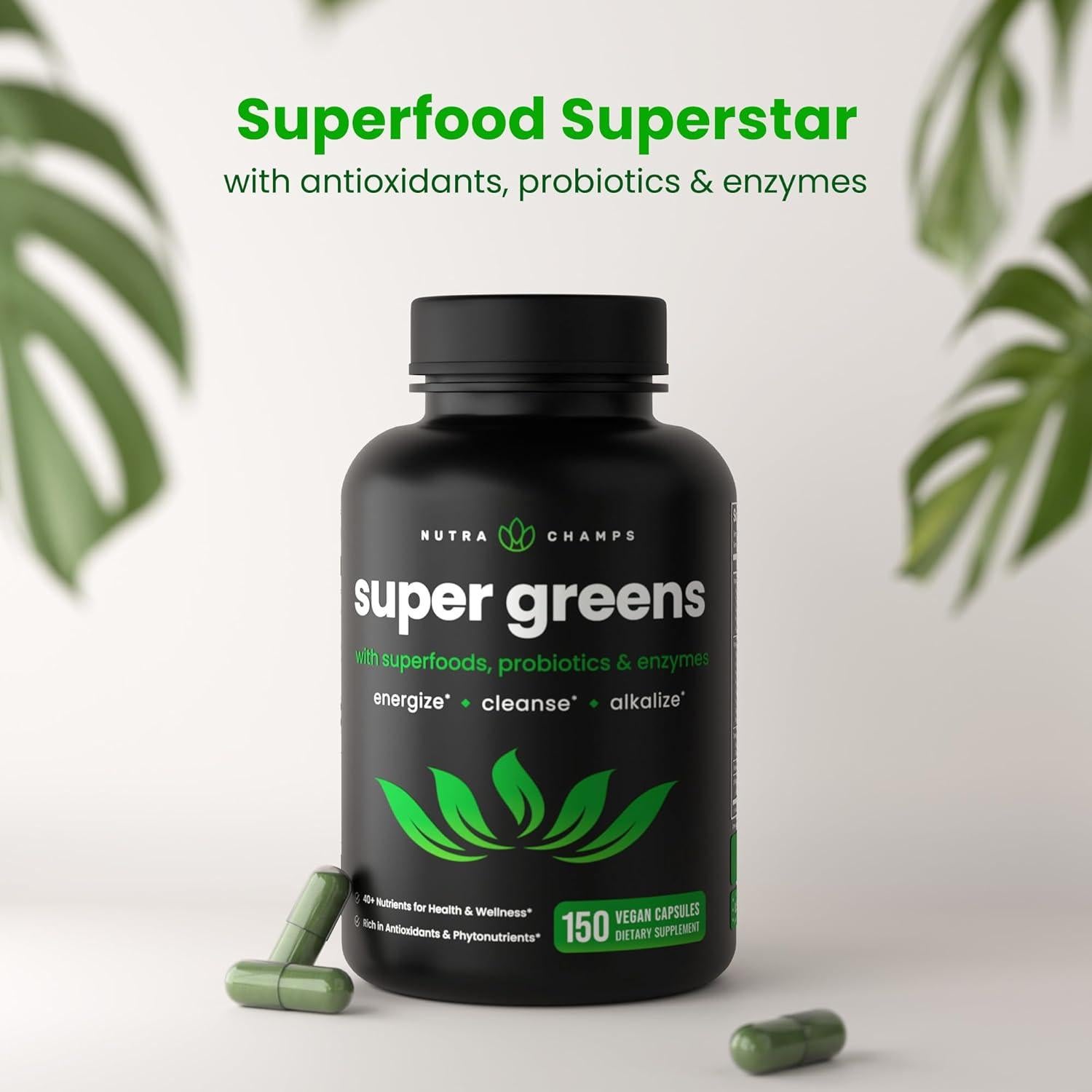 Cápsulas Orgánicas NutraChamps Super Verdes - 150 Unidades
