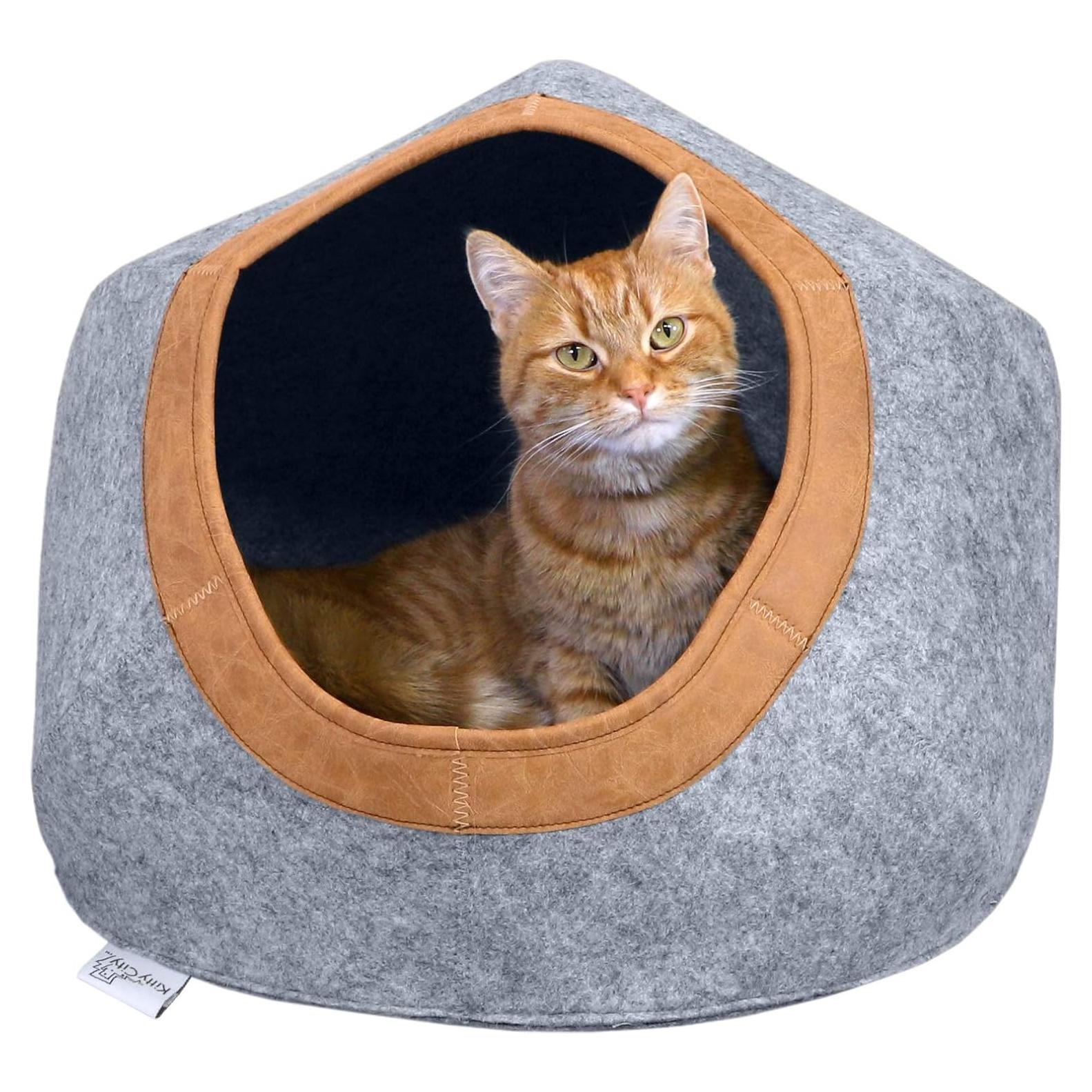 Cama Redonda Kitty City de Fieltro para Gatos, Gris