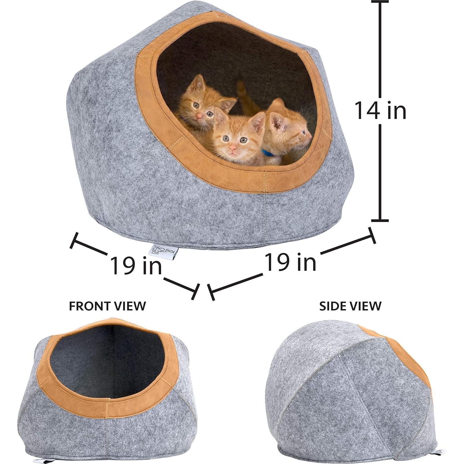 Cama Redonda Kitty City de Fieltro para Gatos, Gris