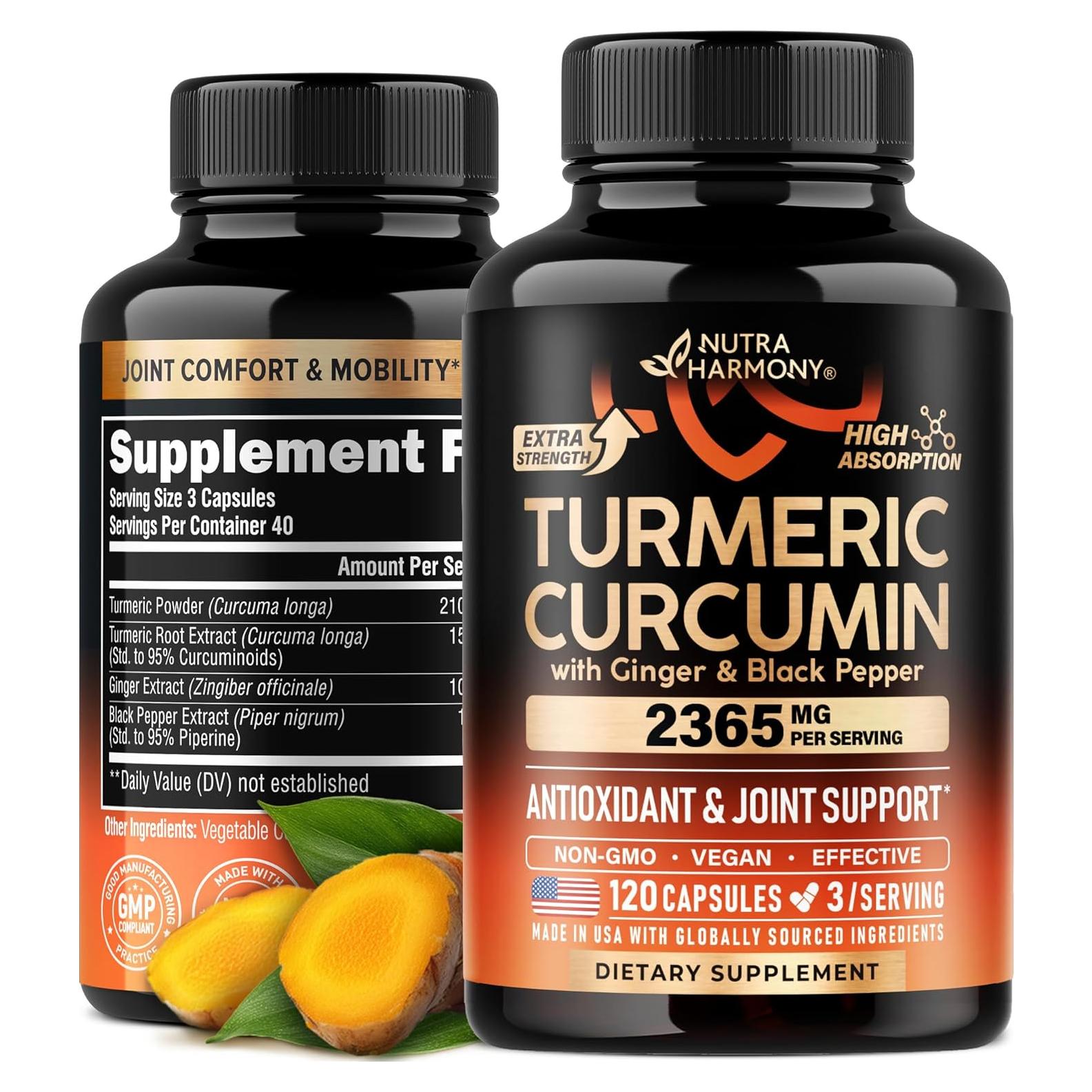 Suplemento de Cúrcuma y Curcumina 2365 mg Nutra Harmony - 120 Cápsulas