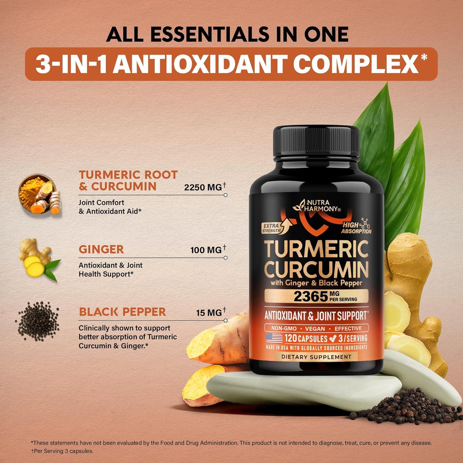 Suplemento de Cúrcuma y Curcumina 2365 mg Nutra Harmony - 120 Cápsulas