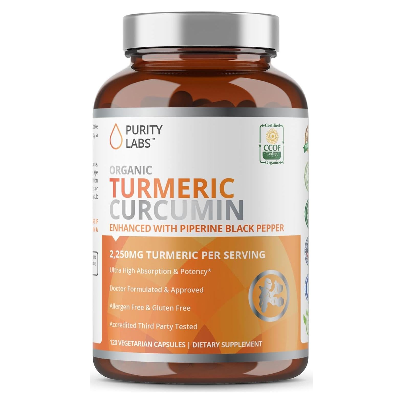 Cápsulas de Cúrcuma Orgánica Purity Labs 2250mg 120 Unidades