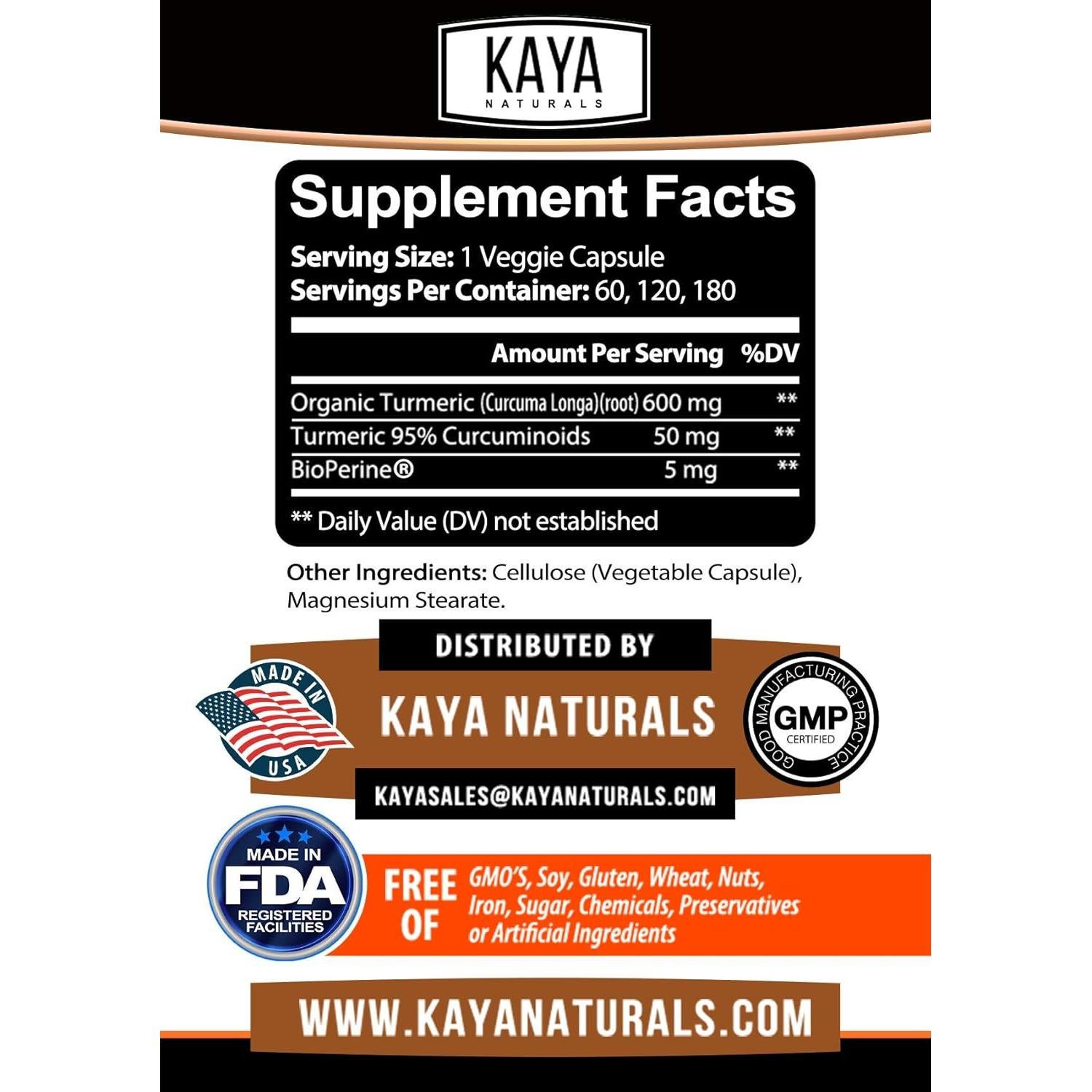 Cápsulas de Cúrcuma Platino Kaya Naturals 60 Unidades