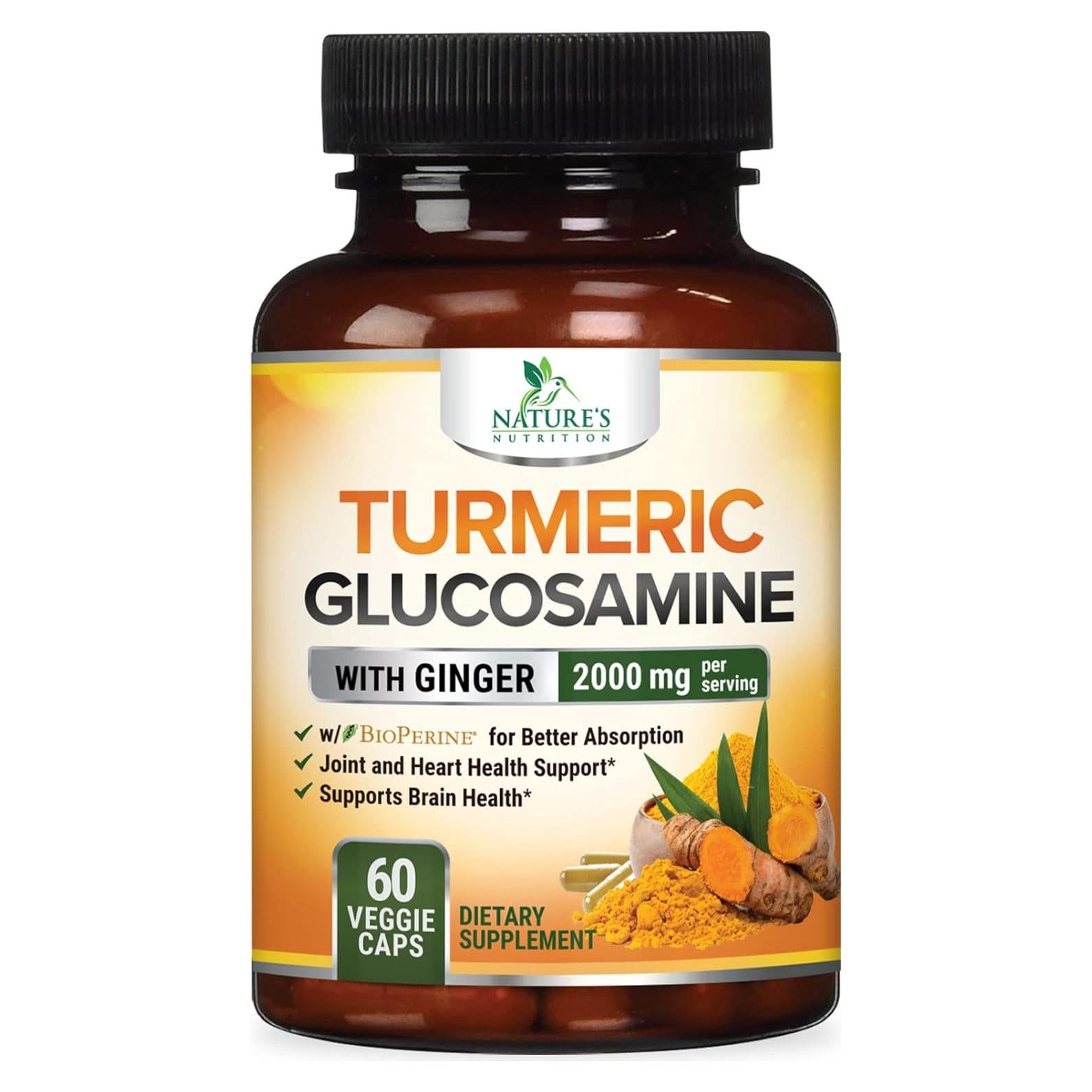 Suplemento de Cúrcuma Curcumina 2000mg con Glucosamina - 60 Cápsulas