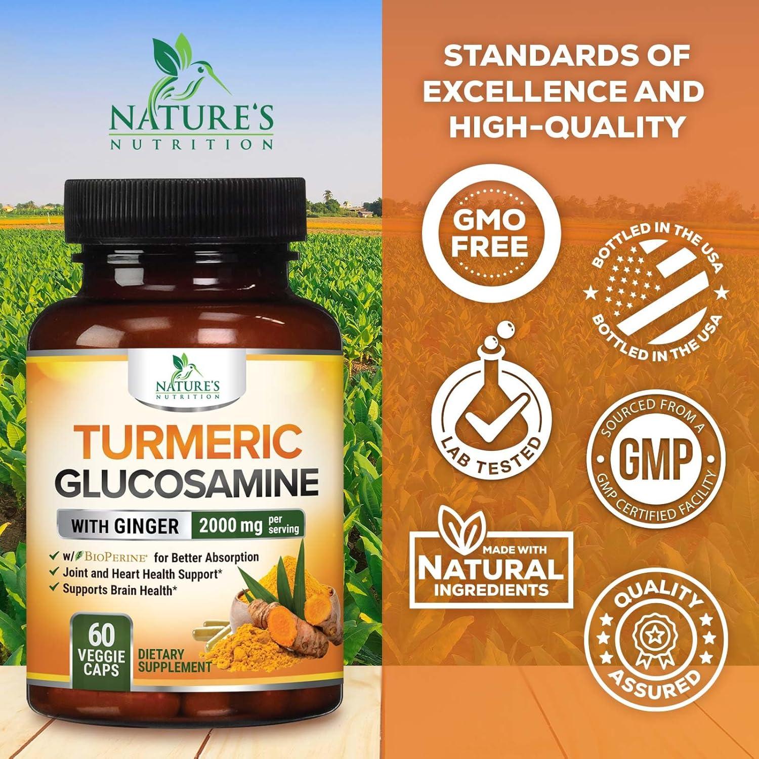 Suplemento de Cúrcuma Curcumina 2000mg con Glucosamina - 60 Cápsulas