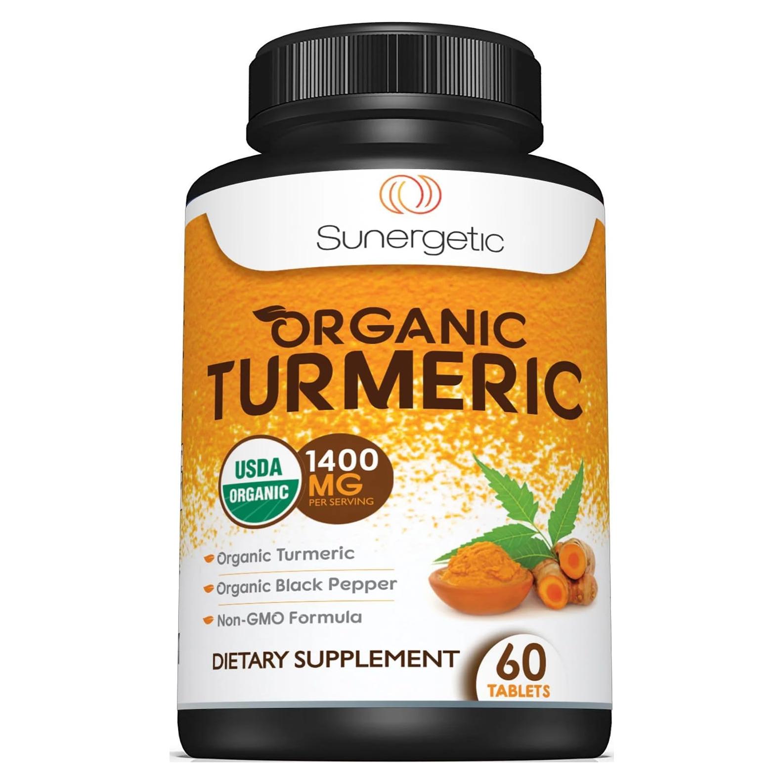 Suplemento de Cúrcuma Orgánica Sunergetic 1400mg 60 Tabletas