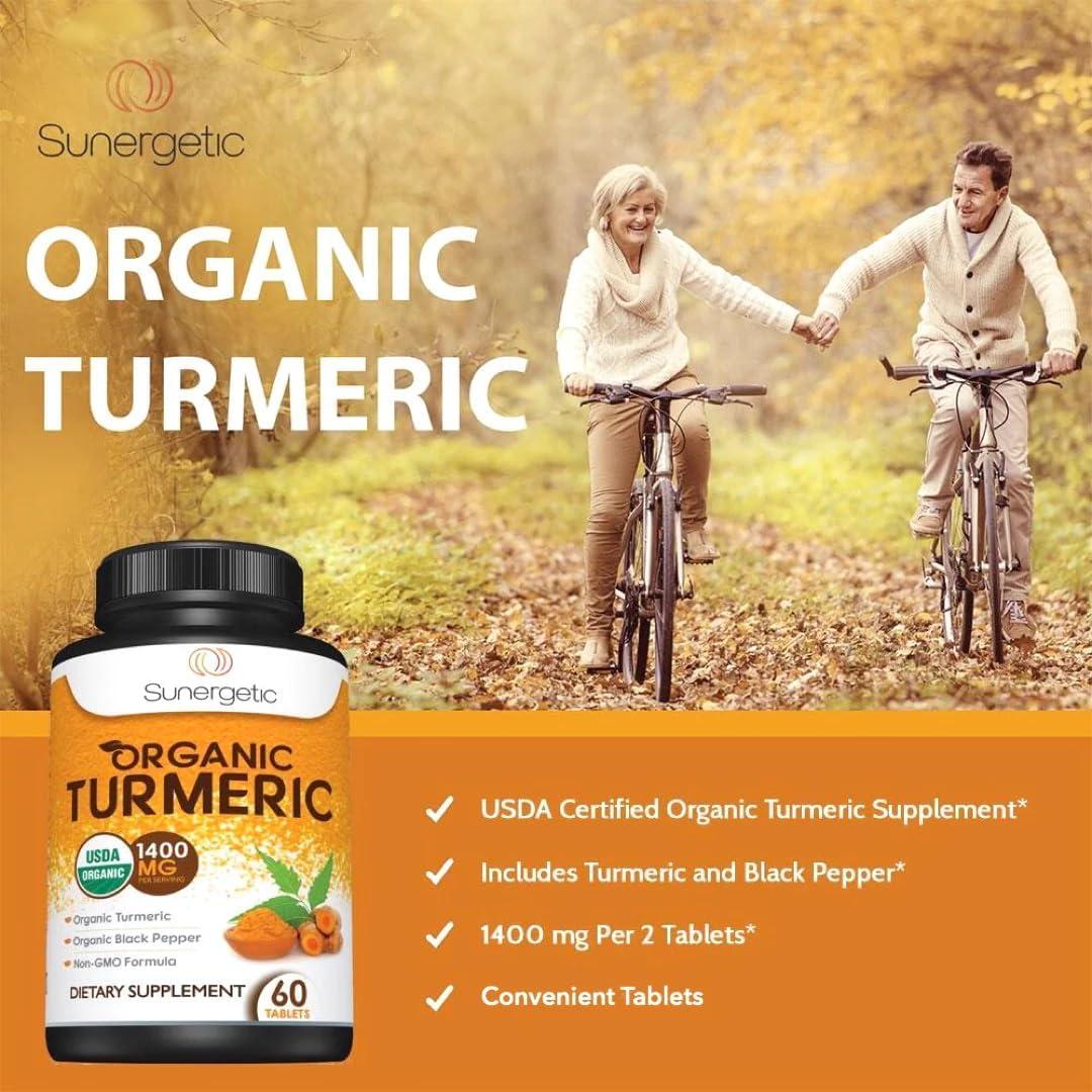 Suplemento de Cúrcuma Orgánica Sunergetic 1400mg 60 Tabletas