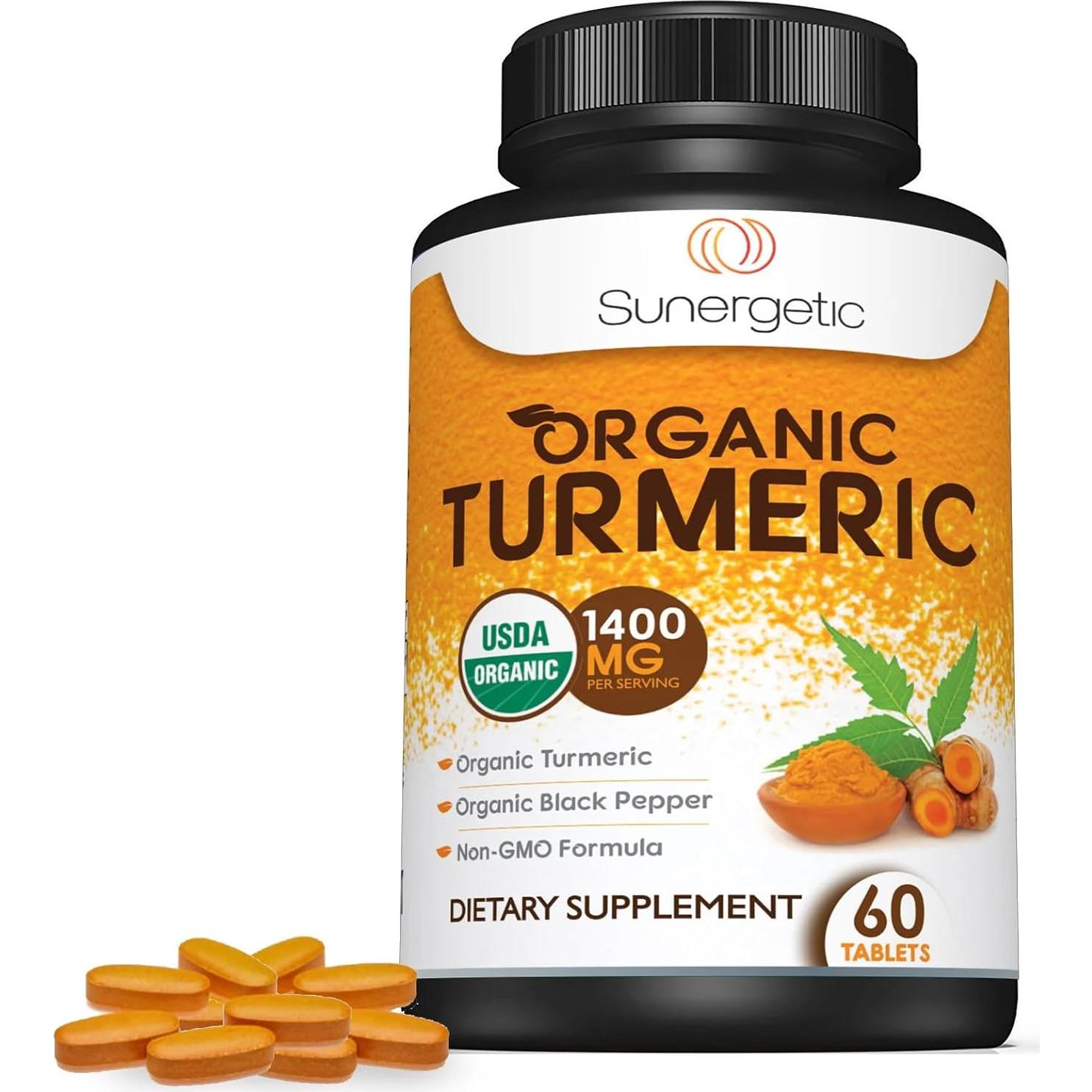 Suplemento de Cúrcuma Orgánica Sunergetic 1400mg 60 Tabletas