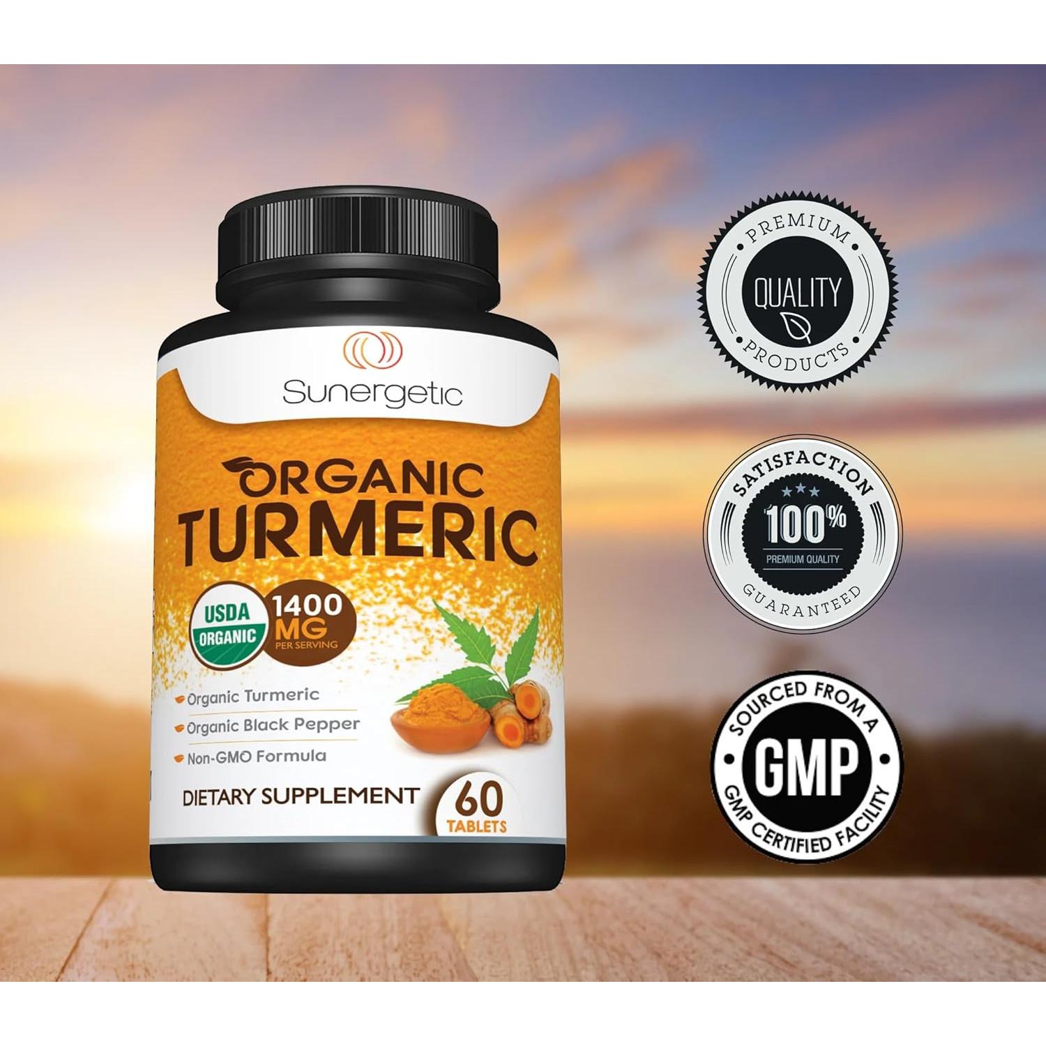 Suplemento de Cúrcuma Orgánica Sunergetic 1400mg 60 Tabletas