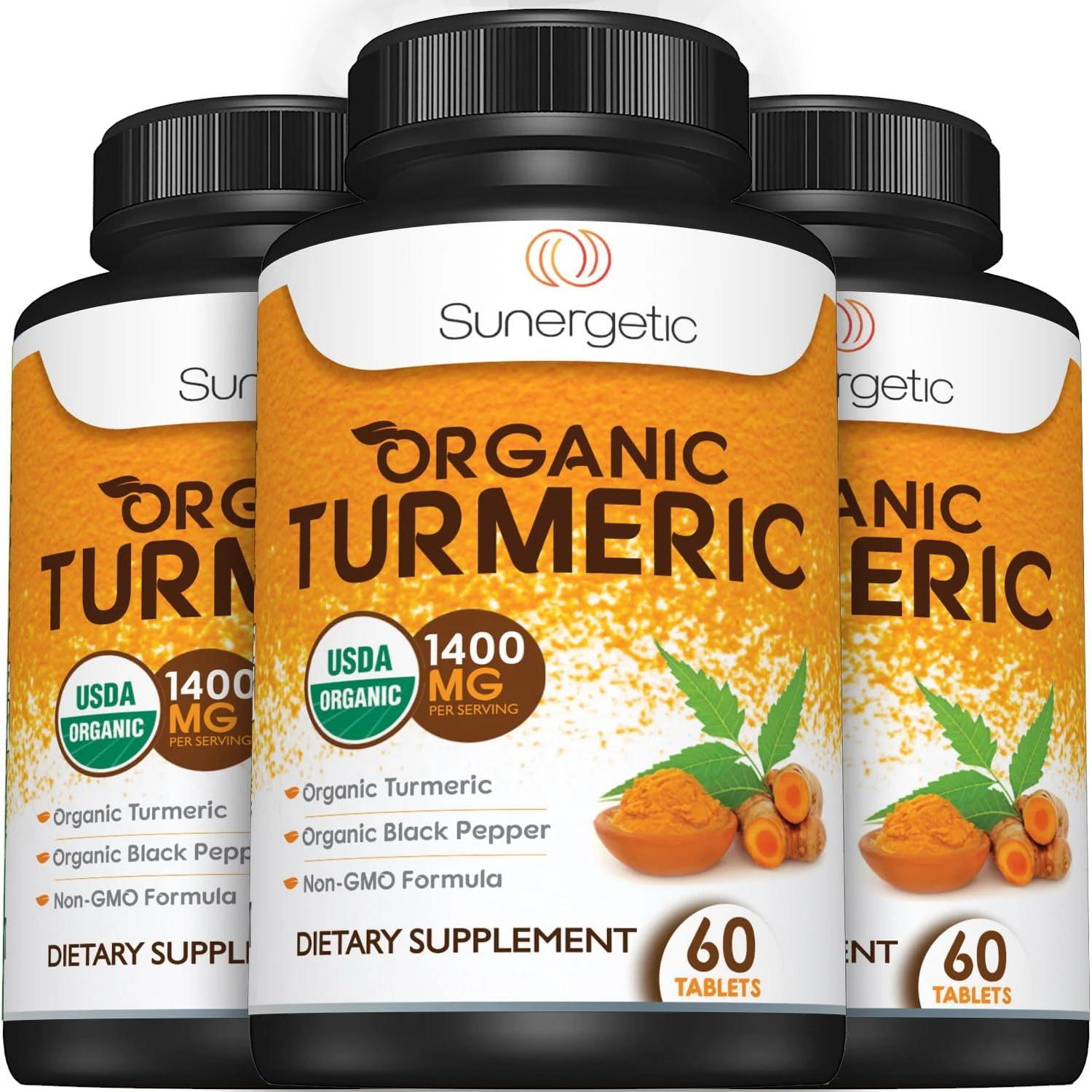Suplemento de Cúrcuma Orgánica Sunergetic 1400mg 60 Tabletas